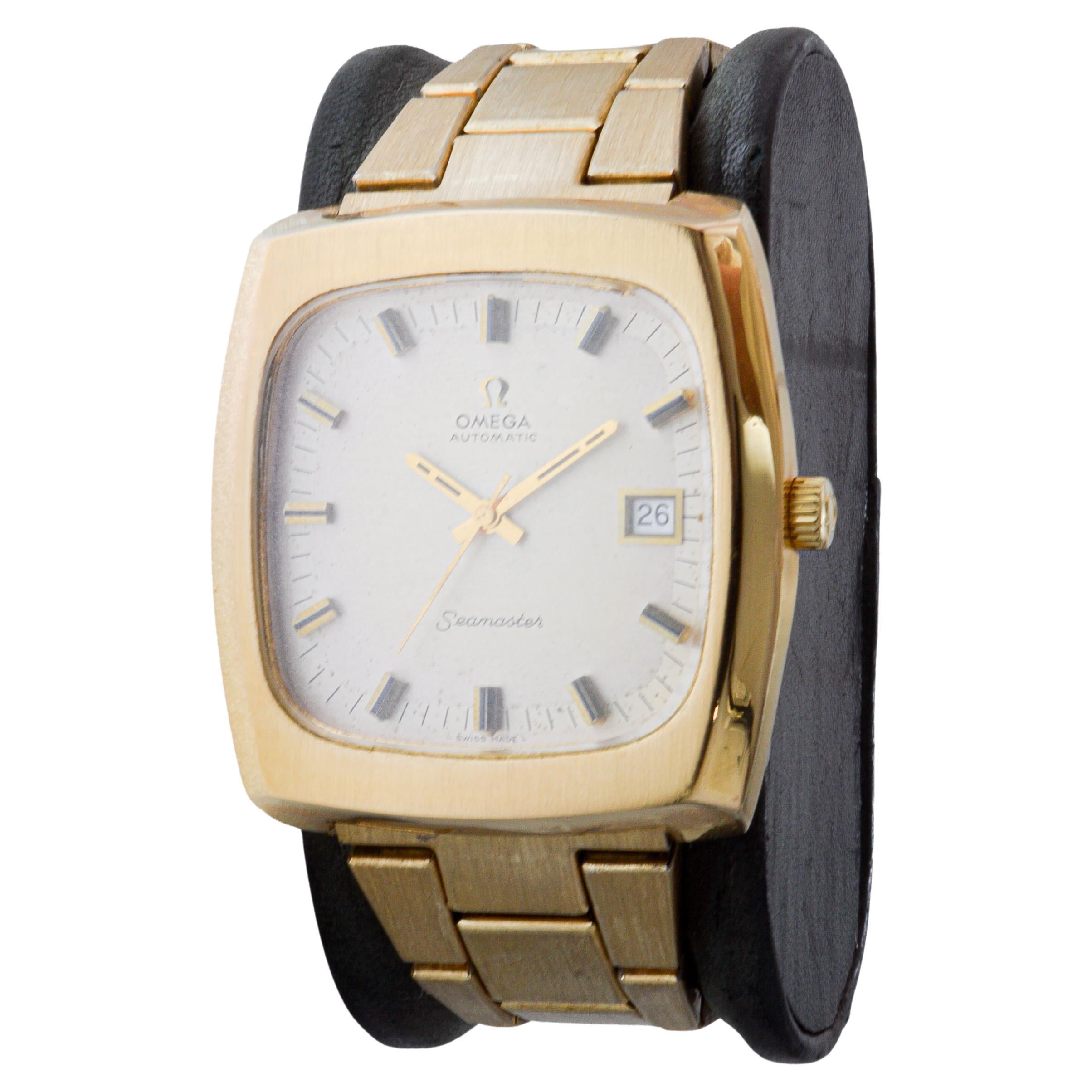 Women's or Men's Omega Seamaster Automatic Gold Filled Modernist Bracelet Watch from 1970's For Sale