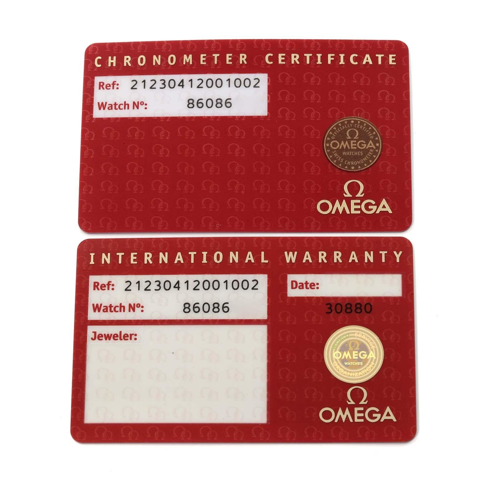 Omega Seamaster Black Dial Steel Mens Watch 212.30.41.20.01.002 Card en vente 5