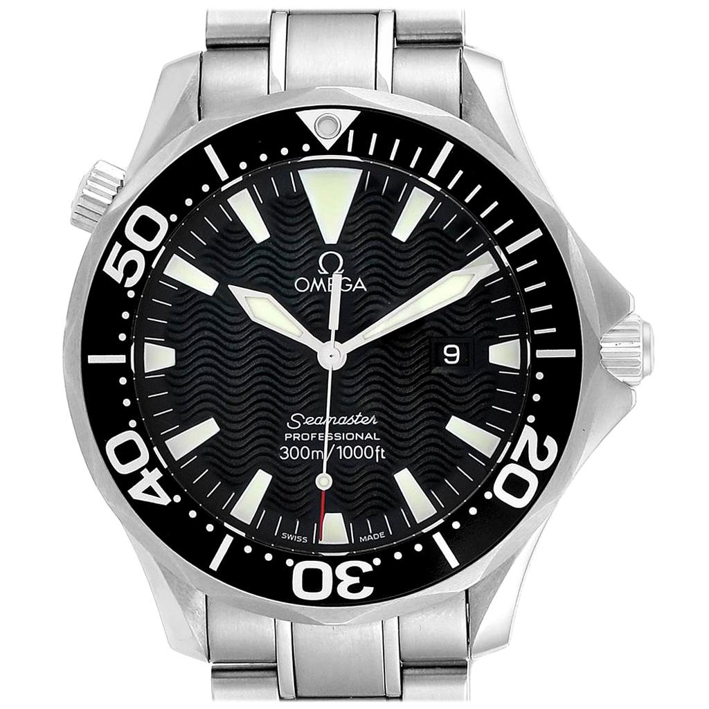 Omega Seamaster Black Wave Dial Steel Men’s Watch 2264.50.00 For Sale