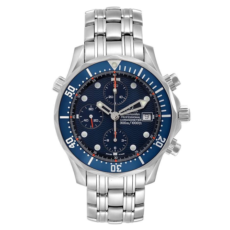 Omega Seamaster Blue Dial Chronograph Steel Herrenuhr 2599.80.00 Box Card. Offiziell zertifiziertes Chronometerwerk mit automatischem Aufzug. Chronographen-Funktion. Gehäuse aus gebürstetem und poliertem Edelstahl mit einem Durchmesser von 41.5 mm.