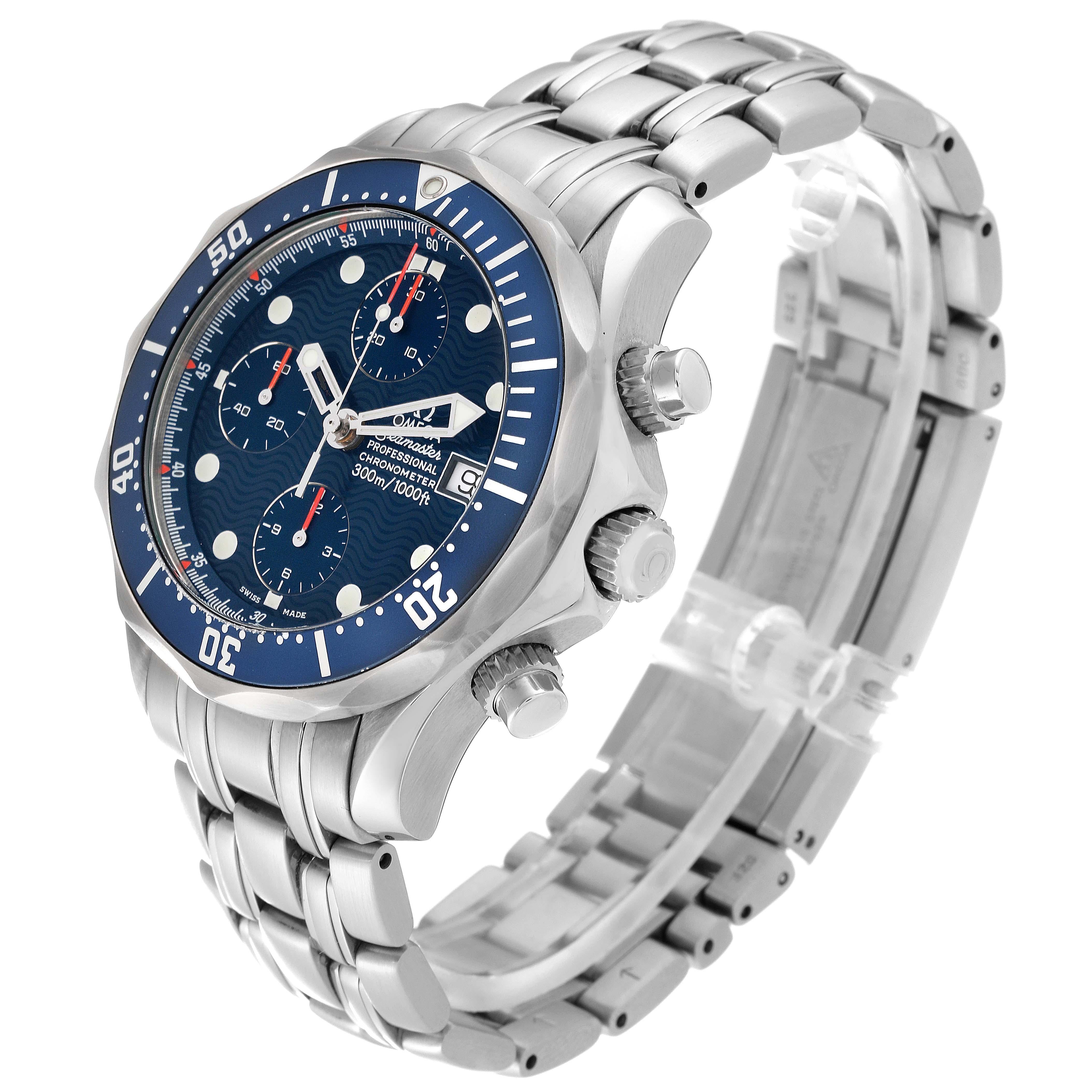 Omega Seamaster Blue Dial Chronograph Steel Mens Watch 2599.80.00 Card For Sale 6