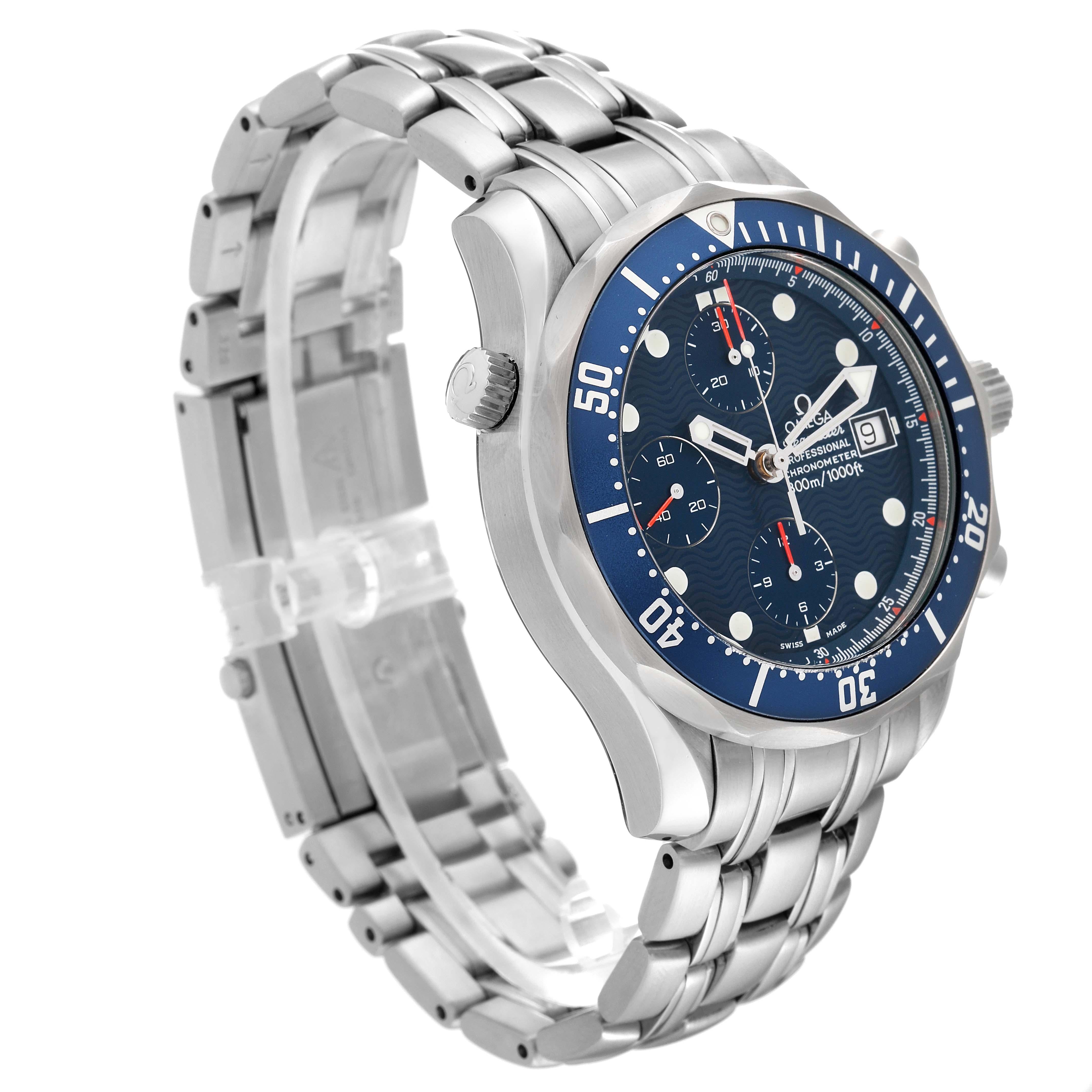 Omega Seamaster Blue Dial Chronograph Steel Mens Watch 2599.80.00 Card For Sale 4