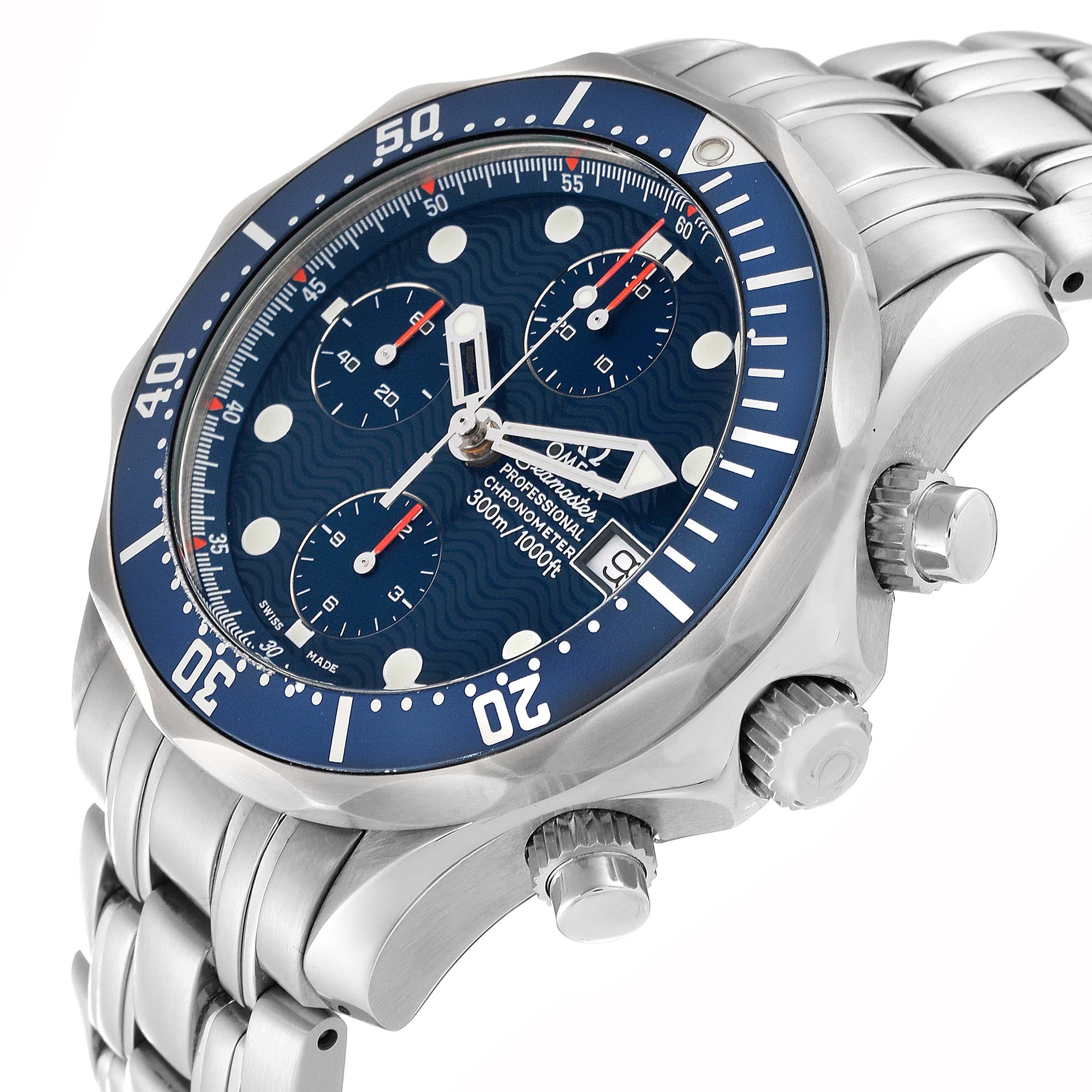 Omega Seamaster Blue Dial Chronograph Steel Mens Watch 2599.80.00 Card For Sale 5