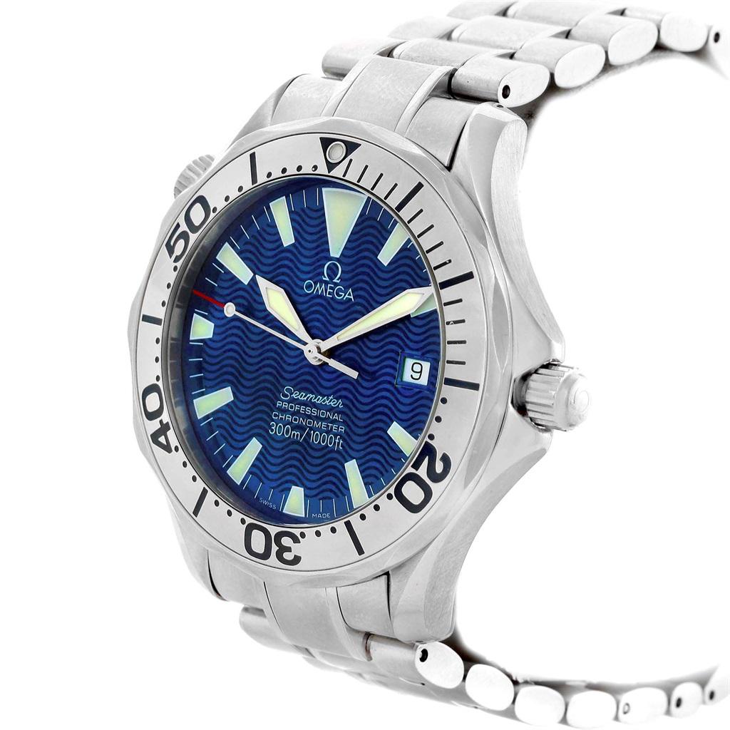 Men's Omega Seamaster Blue Wave Dial Steel Men’s Watch 2255.80.00 Card For Sale