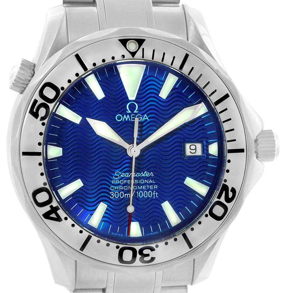Omega Seamaster Blue Wave Dial Steel Men’s Watch 2255.80.00 Card For Sale