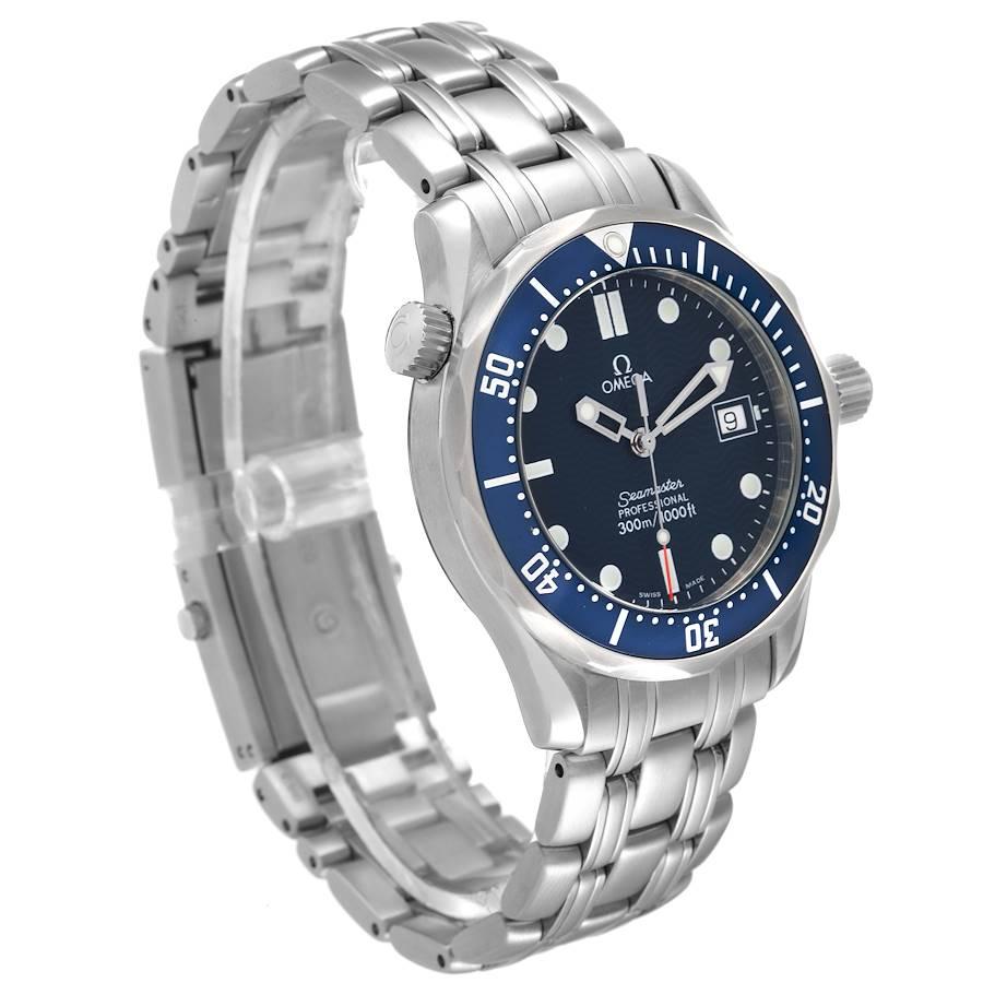 Omega Seamaster Bond 36 Midsize Blue Dial Steel Mens Watch 2561.80.00 Box Card In Excellent Condition In Atlanta, GA