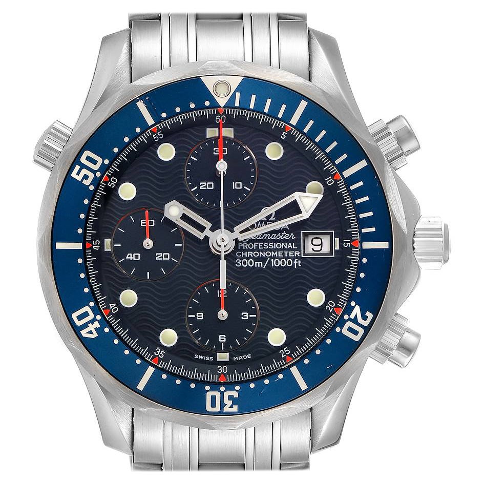 Omega Seamaster Bond Chrono Blue Wave Dial Mens Watch 2599.80.00 Card For Sale