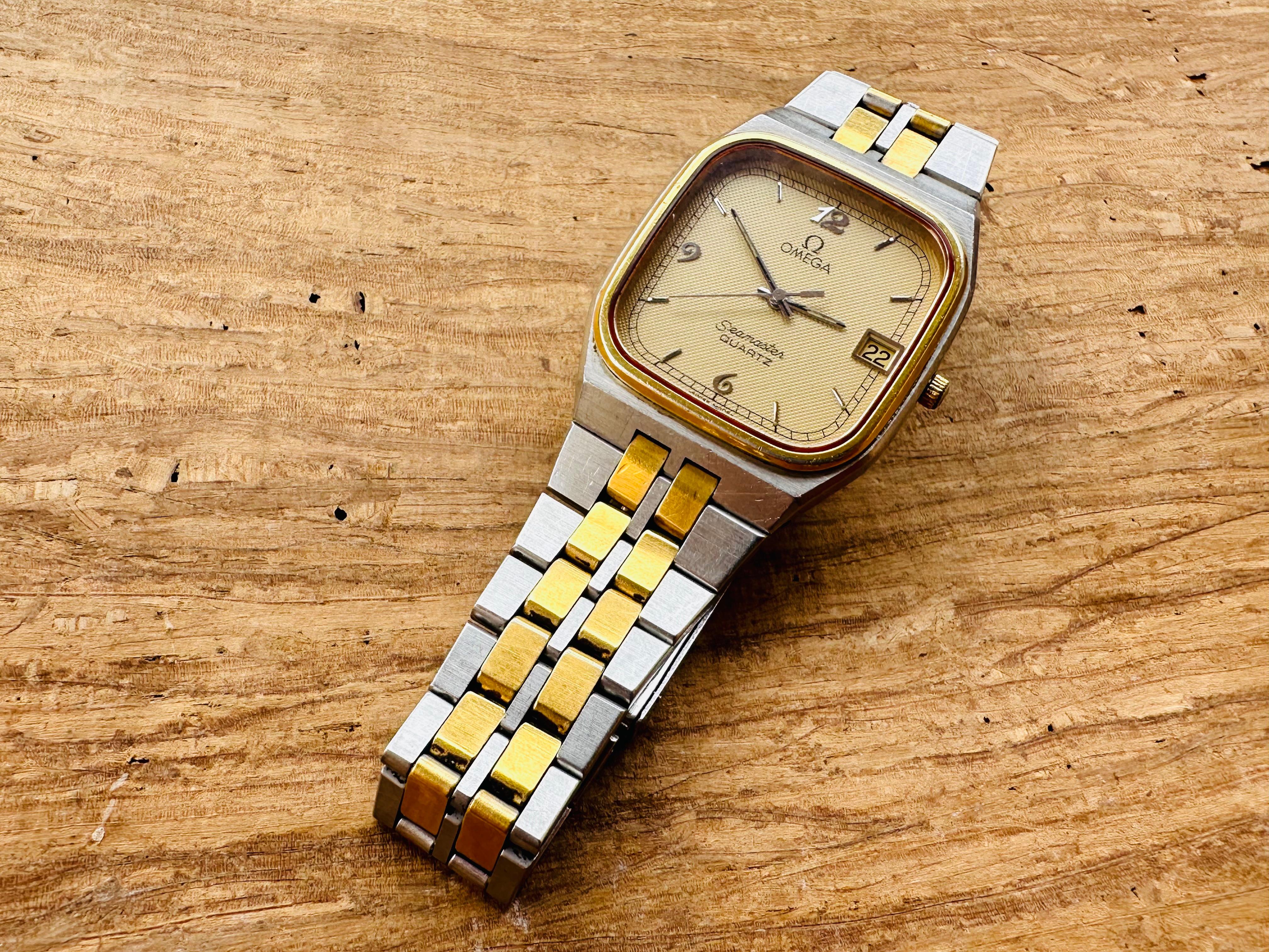 Omega Seamaster Cal 1332 Honeycomb Dial Gold Plated And Stainless-steel Watch 80 In Good Condition For Sale In Toronto, CA
