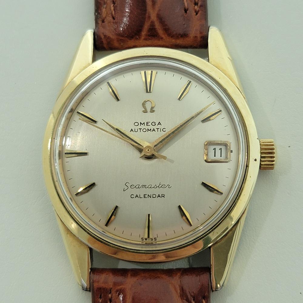 Elégance intemporelle, Omega Seamaster Calendar pour homme, automatique avec couvercle en or, c.1961, en excellent état de marche. Vérifié authentique par un maître horloger. Magnifique cadran signé Omega, index appliqués, aiguilles dauphine des