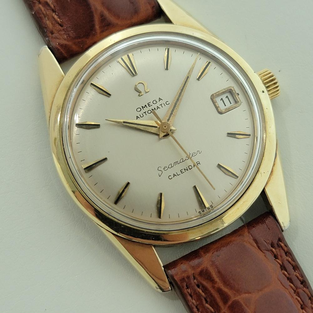 Omega Seamaster Calendar 34mm Gold Capped Mens Date Automatic 1960s RA576 Excellent état - En vente à Beverly Hills, CA