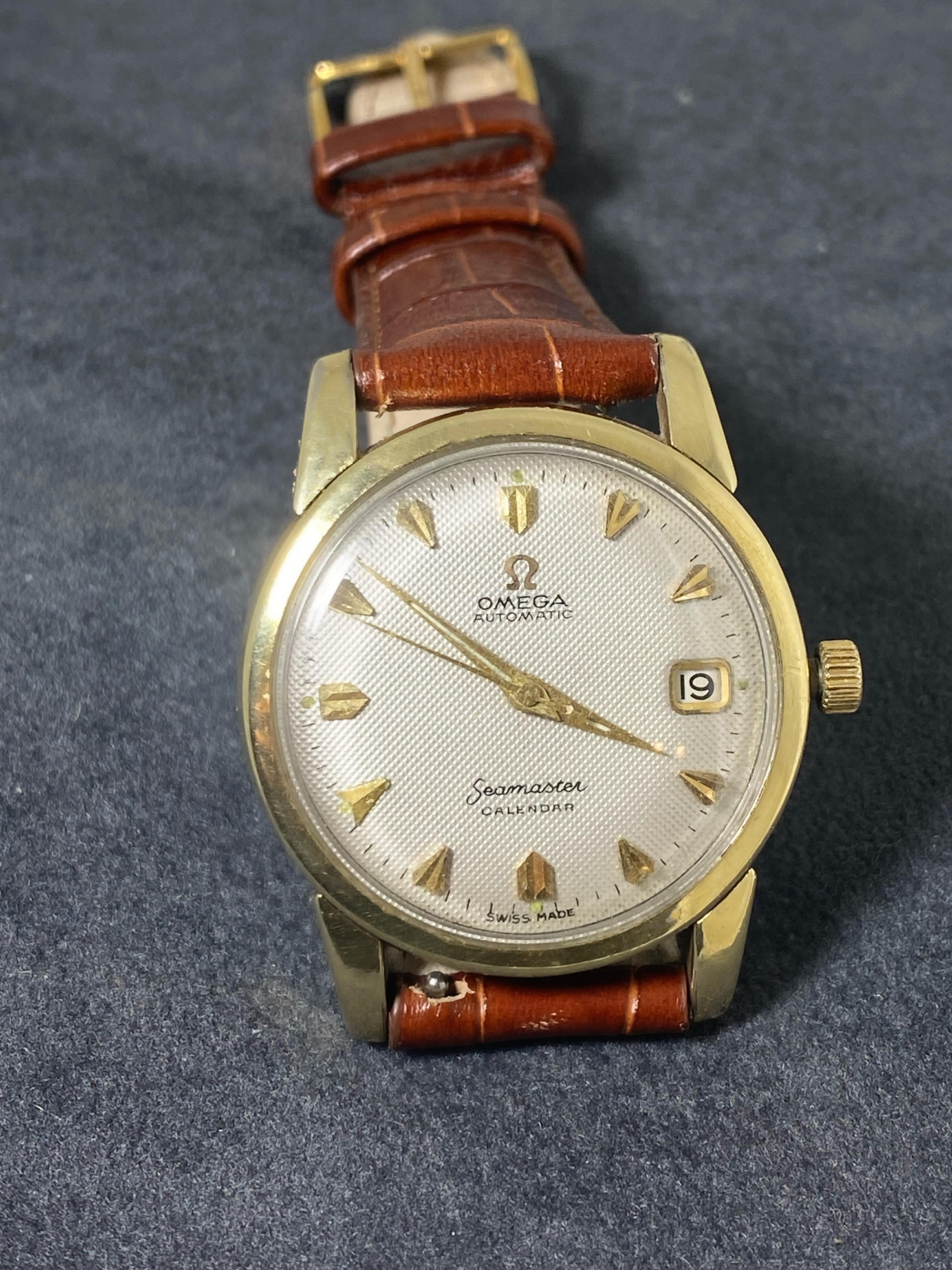 Omega Seamaster Calendar ref 2849, caliber 503 Gold-Plated 1957 34mm Mens' Watch In Excellent Condition In MELBOURNE, AU