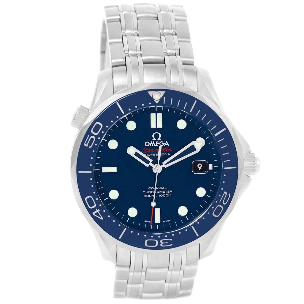 Omega Seamaster Ceramic Bezel Watch 212.30.41.20.03.001 Unworn. Automatic self-winding chronometer, Co-Axial Escapement movement with rhodium-plated finish. Stainless steel case 41.0 mm in diameter. Omega logo on a crown. Blue ceramic unidirectional