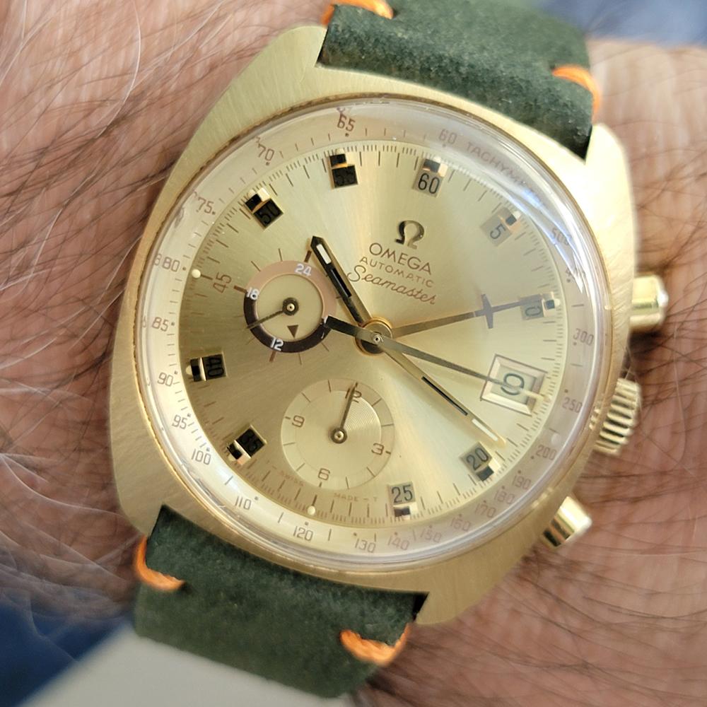 Omega Seamaster Chronograph 176007 Gold gekappt Herren 1970er 39mm Automatik RA677 im Angebot 11
