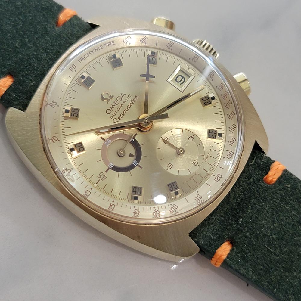 Omega Seamaster Chronograph 176007 Gold gekappt Herren 1970er 39mm Automatik RA677 im Zustand „Hervorragend“ im Angebot in Beverly Hills, CA