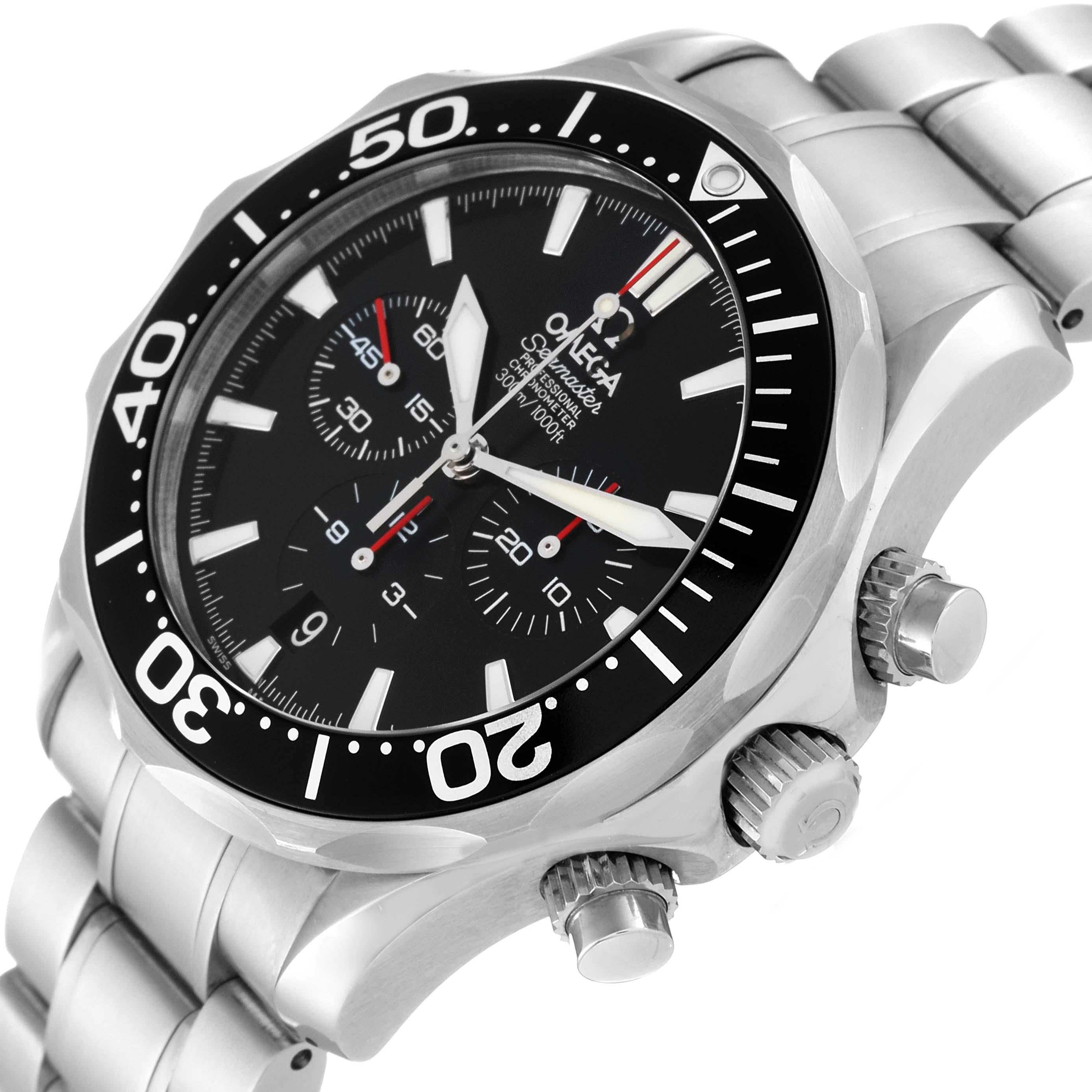 Omega Seamaster Chronograph Black Dial Steel Mens Watch 2594.52.00 Box Card For Sale 5
