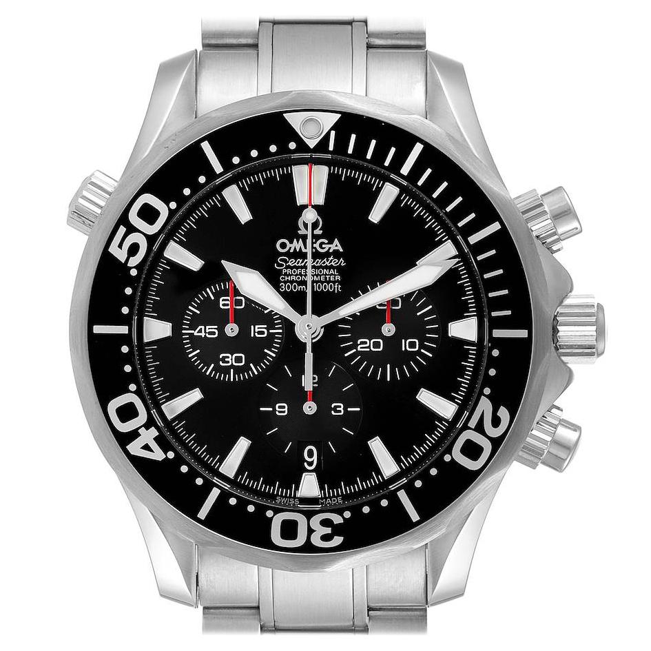 Omega Seamaster Chronograph Black Dial Steel Mens Watch 2594.52.00 Card For Sale