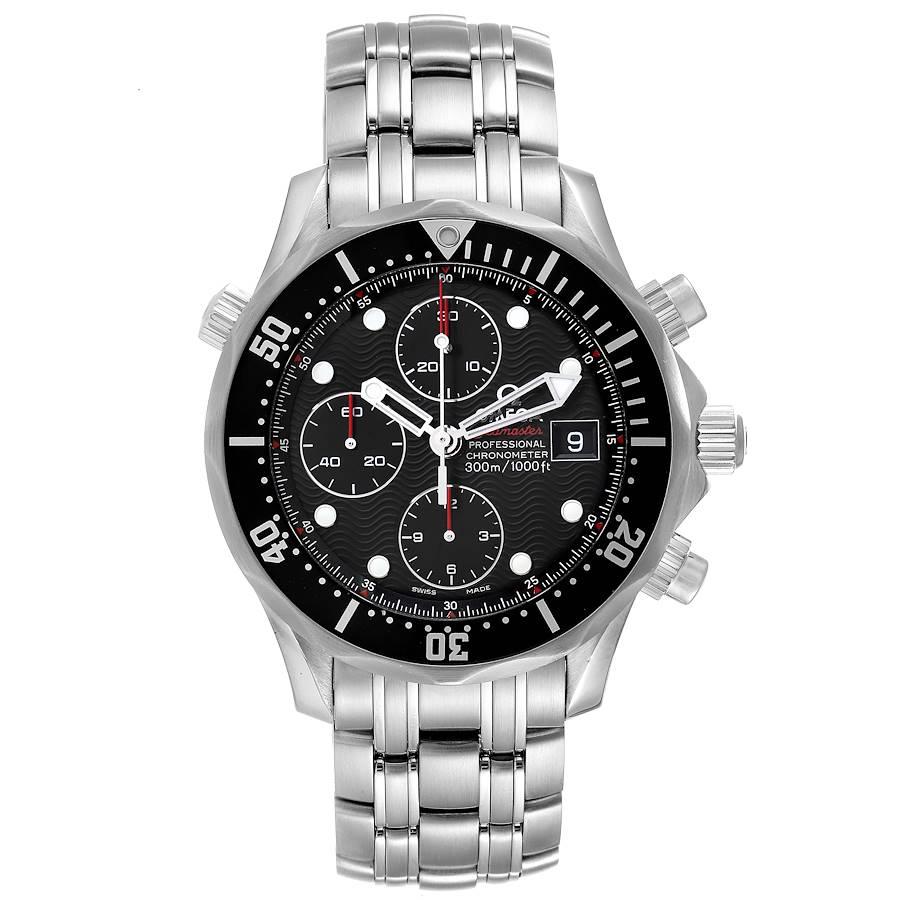 Omega Seamaster Chronograph Black Dial Watch 213.30.42.40.01.001. Automatic self-winding chronograph movement. Stainless steel round case 41.0 mm in diameter. Black unidirectional rotating bezel. Scratch resistant sapphire crystal. Black dial with