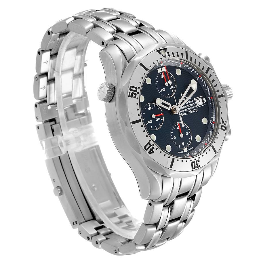 Omega Seamaster Chronograph Blue Dial Steel Men's Watch 2598.80.00 Card In Excellent Condition In Atlanta, GA