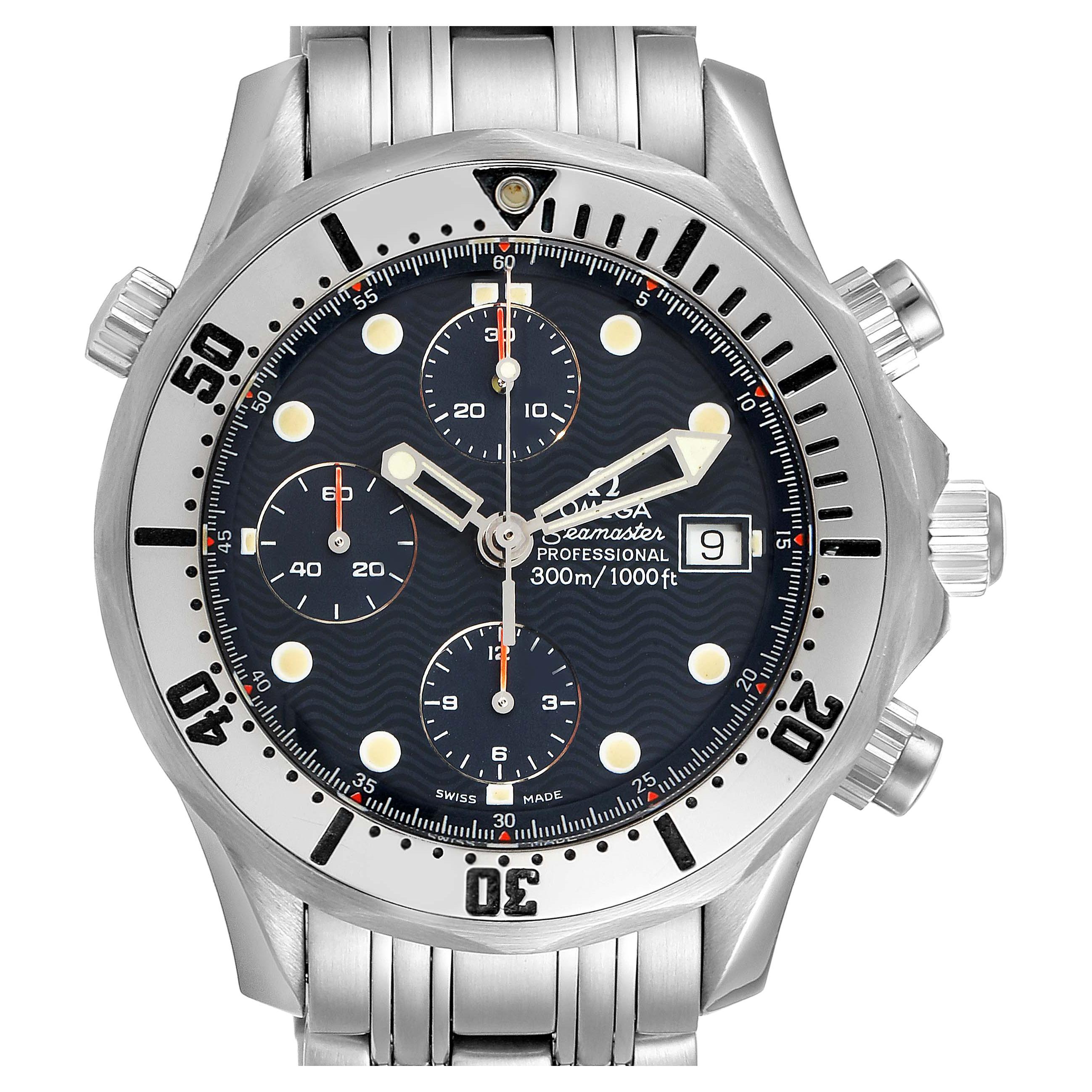 Omega Seamaster Chronograph Blue Dial Steel Mens Watch 2598.80.00 For Sale
