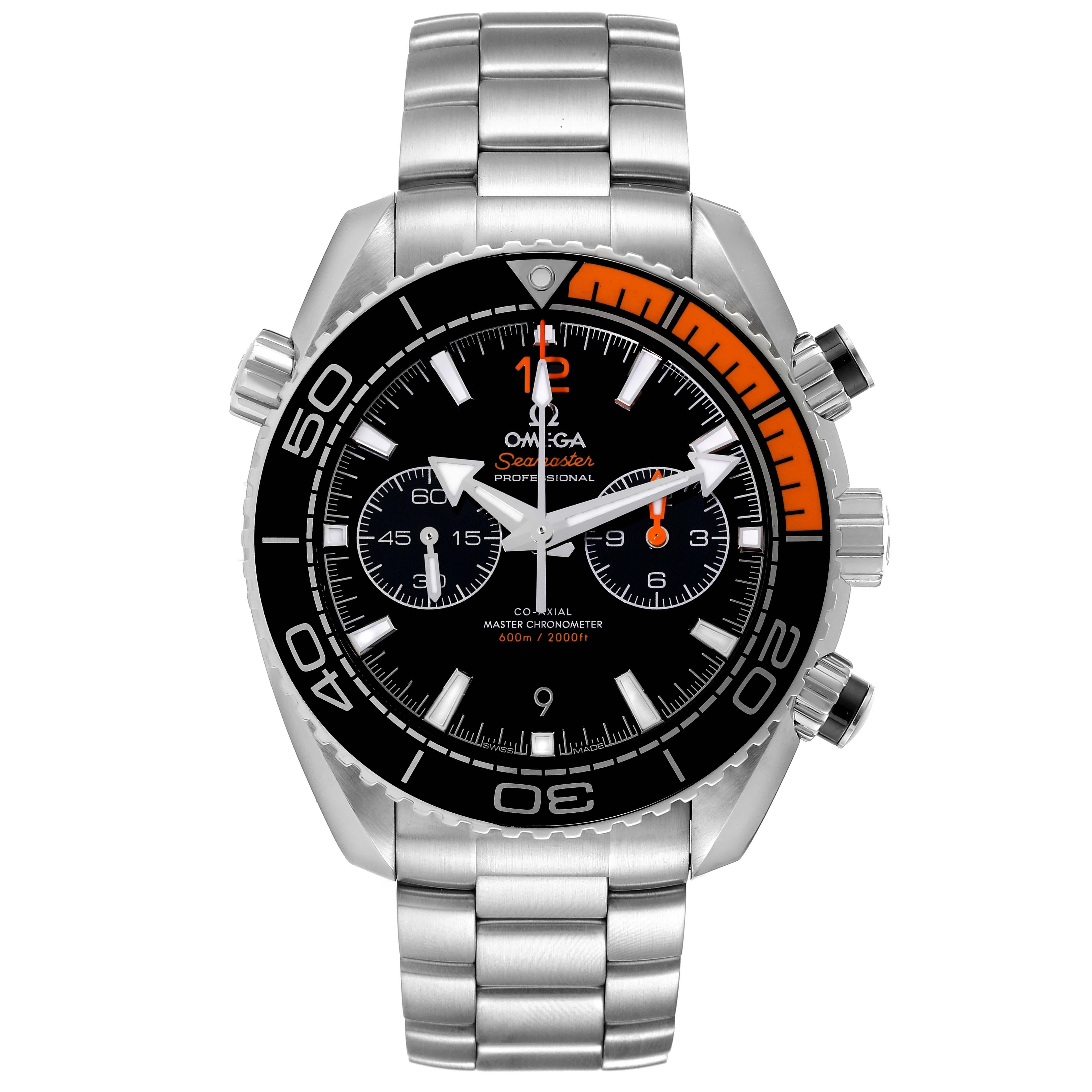 Omega Seamaster Chronograph Steel Mens Watch 215.30.46.51.01.002 Box Card. Self-winding chronograph with column wheel and Co-Axial escapement. Certified Master Chronometer, approved by METAS, resistant to magnetic fields reaching 15,000 gauss.