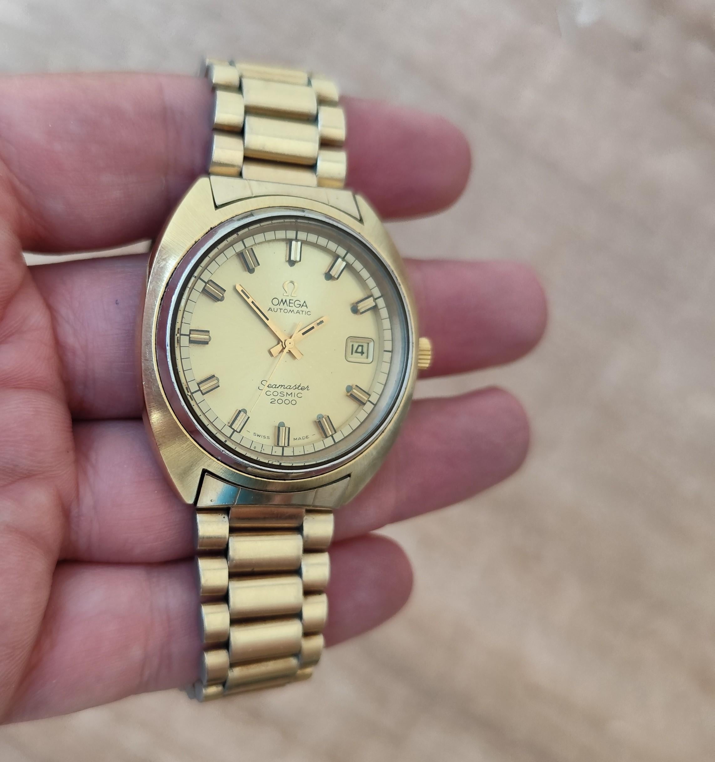 Reloj Omega Seamaster Cosmic 2000 Ref 166.130 Raro Esfera Dorada Chapado en Oro Hombre en venta 8