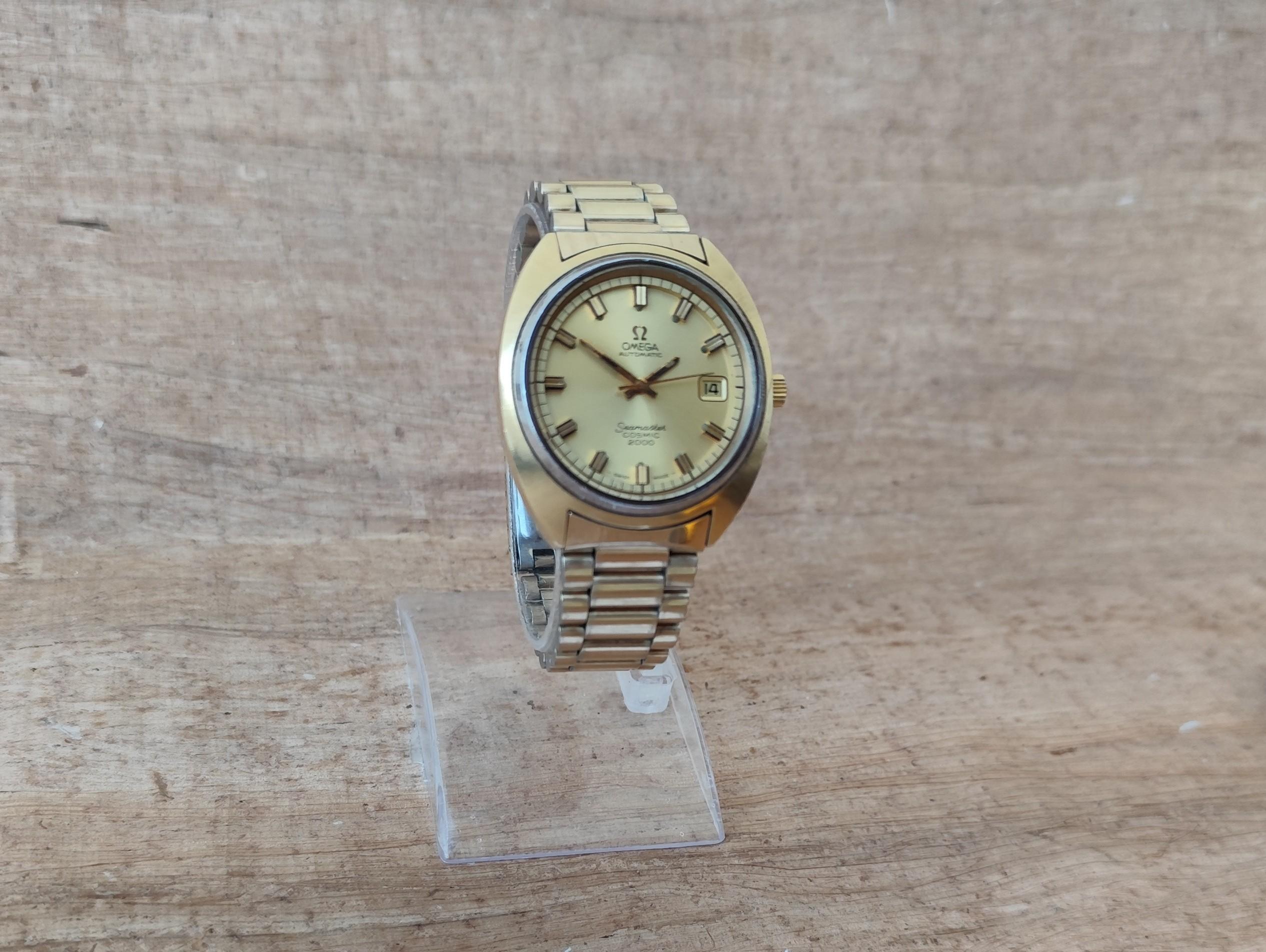 Reloj Omega Seamaster Cosmic 2000 Ref 166.130 Raro Esfera Dorada Chapado en Oro Hombre en venta 11