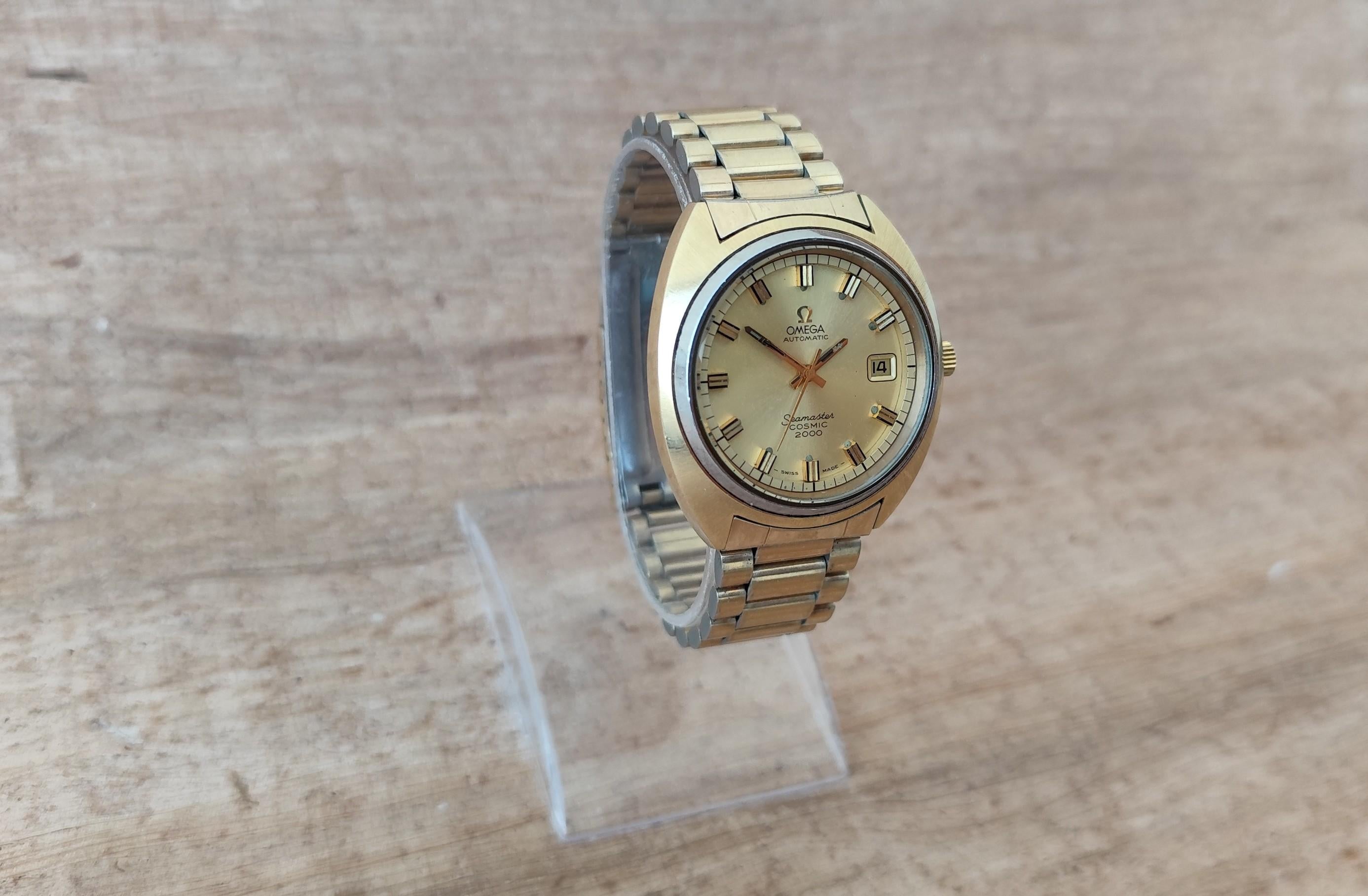 De los hombres Reloj Omega Seamaster Cosmic 2000 Ref 166.130 Raro Esfera Dorada Chapado en Oro Hombre en venta