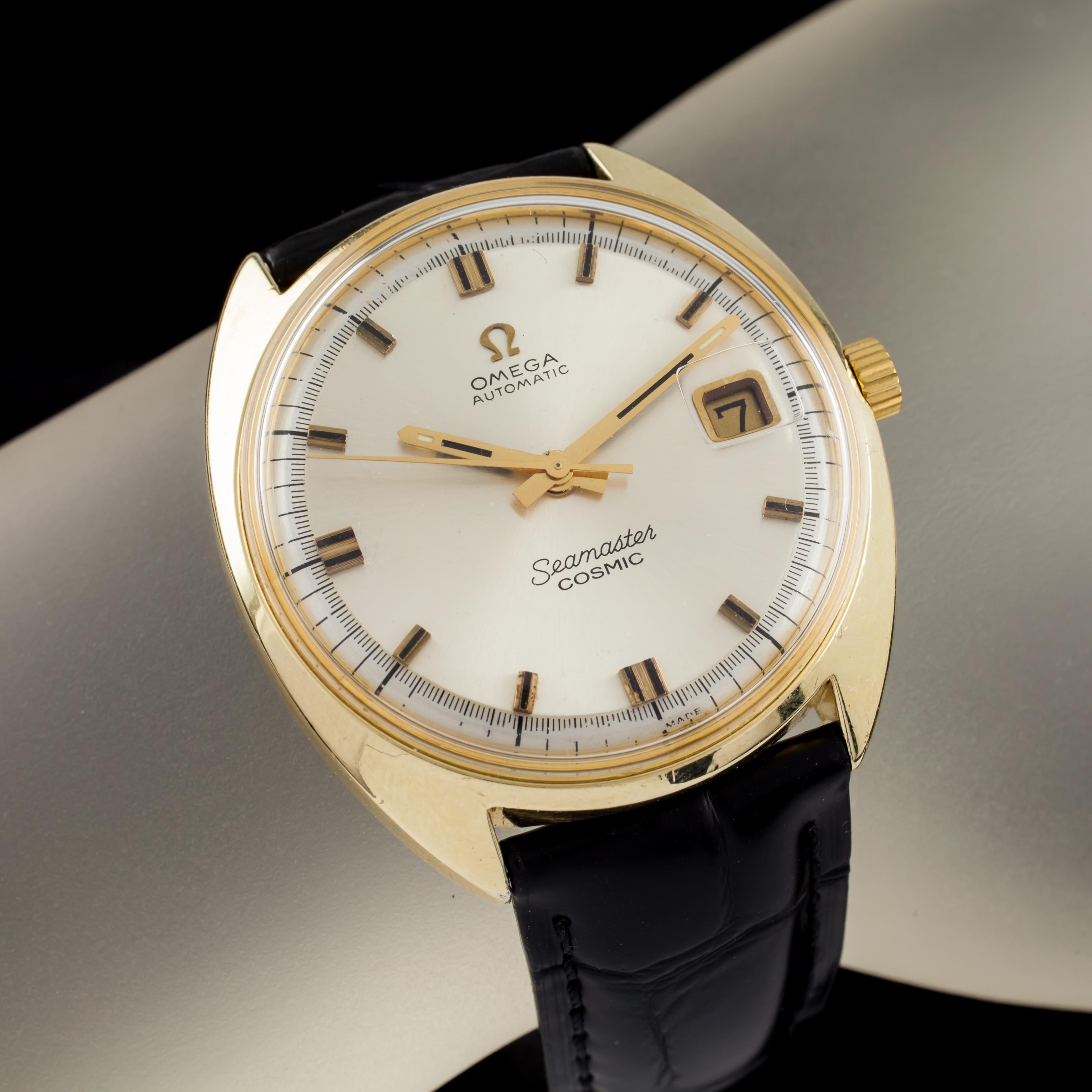 Omega Ω Seamaster Cosmic Men's Automatic Gold-Plated Watch with Date Cal. 565 In Good Condition In Sherman Oaks, CA