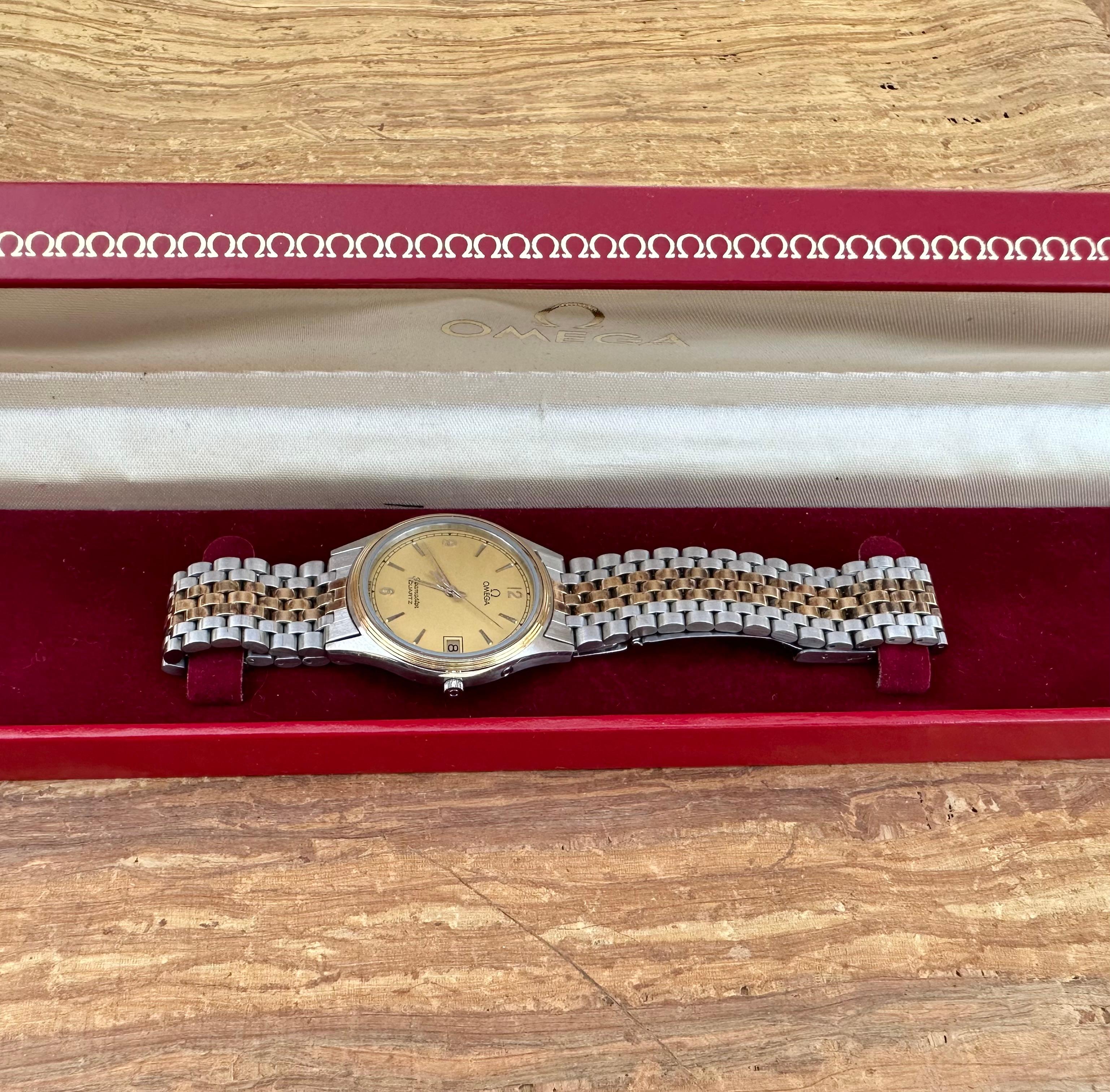 Brand: Omega

Model: Seamaster

Reference Number: 1337

Country Of Manufacture: Switzerland

Movement: Quartz

Case Material: Gold Plated & Stainless steel

Measurements : Case width: 34 mm

Band Type : Gold Plated & Stainless steel

Band Condition