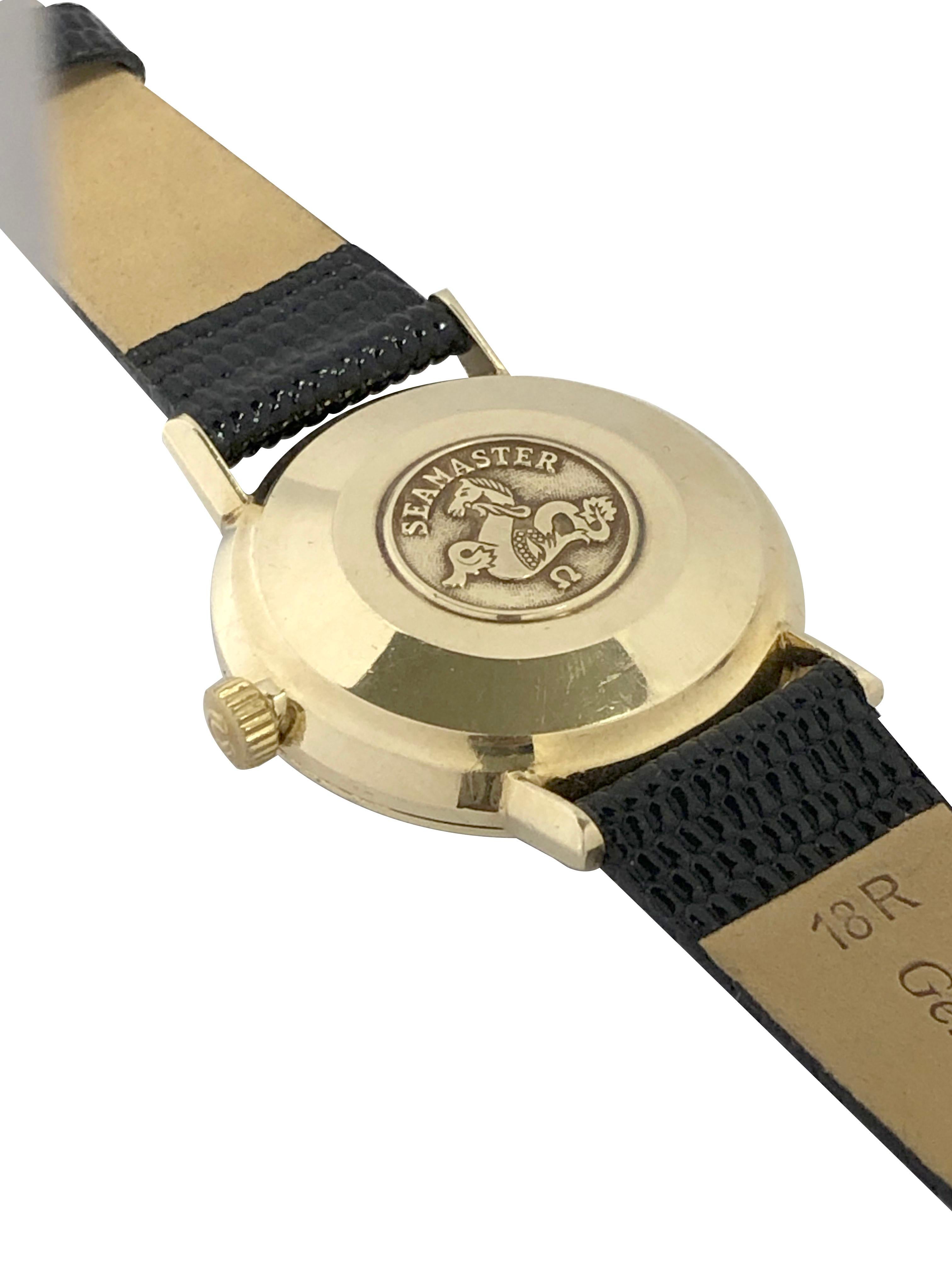 Omega Montre-bracelet Seamaster De Ville vintage en or jaune avec cadran automatique en lin Excellent état - En vente à Chicago, IL