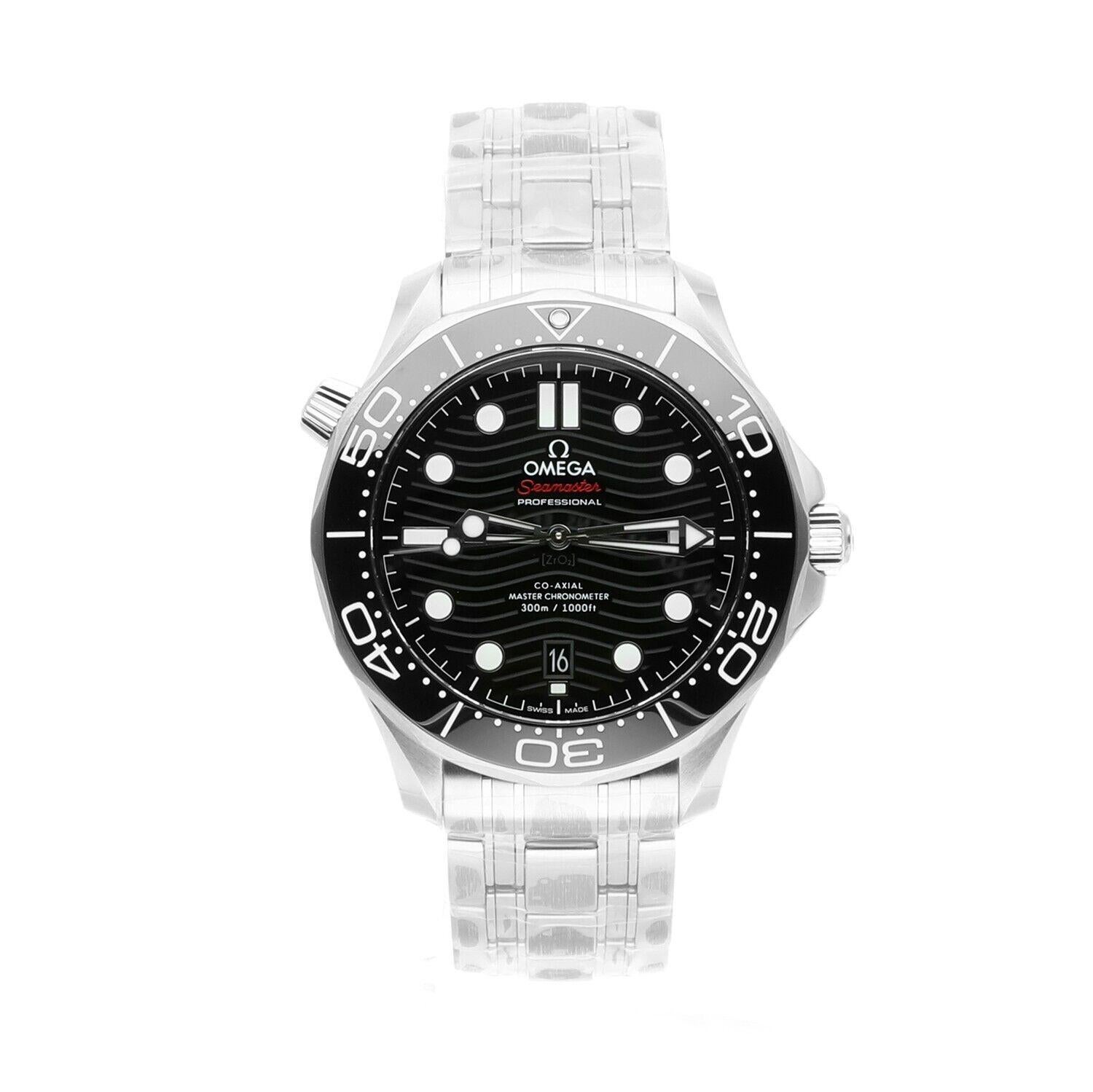 This 42 mm model is crafted from stainless steel and includes a black ceramic bezel with a white enamel diving scale. The dial is also polished black ceramic and features laser-engraved waves and a date window at 6 o’clock.
The skeleton hands and