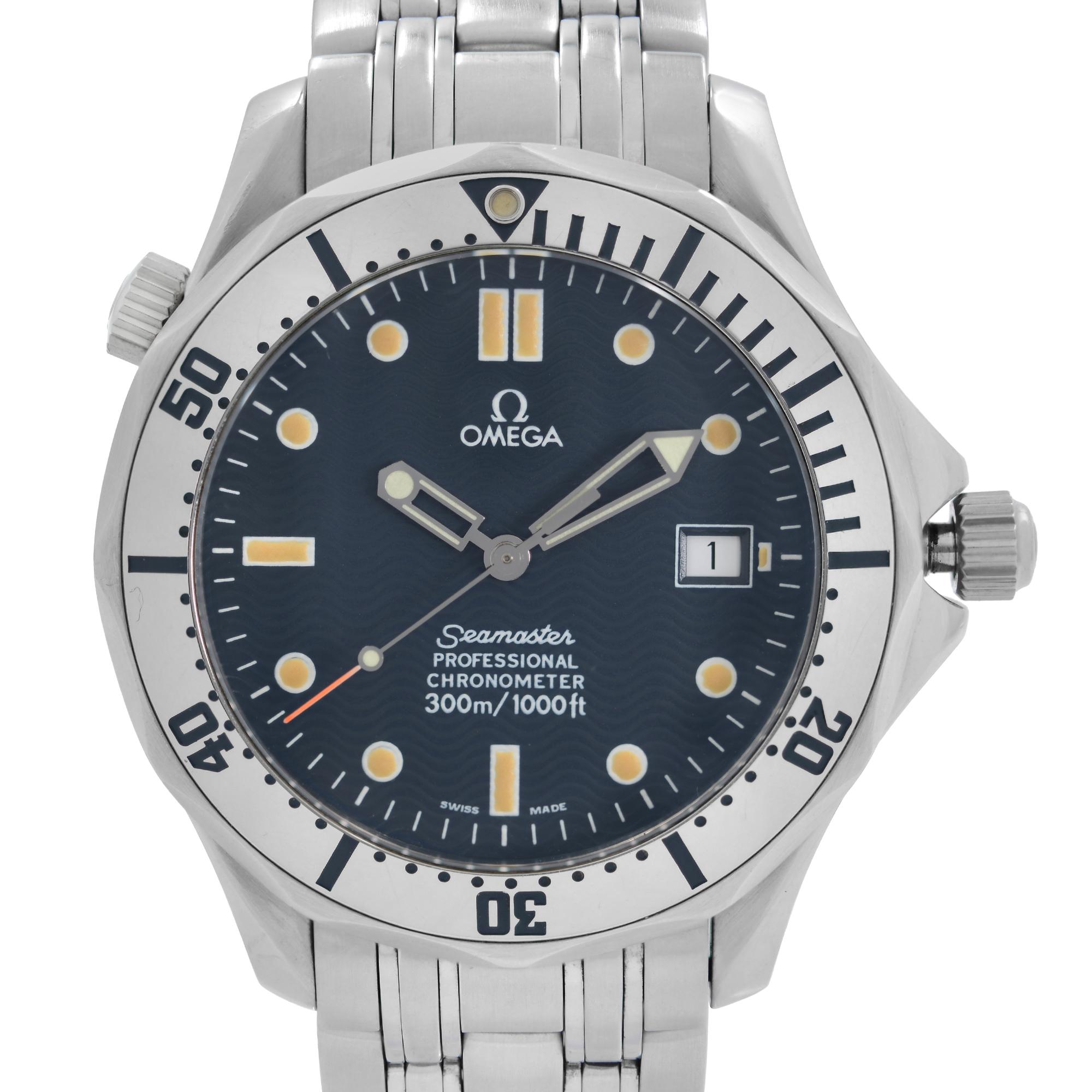 Pre-owned Vintage Omega Seamaster Professional Steel Blue Dial Automatic Mens Watch 2532.80.00. 1993 Collection. Seconds Hands Orange Tip Show Minor Fading. Powered by Mechanical (Automatic) Movement This Watch Features: Stainless Steel Case and