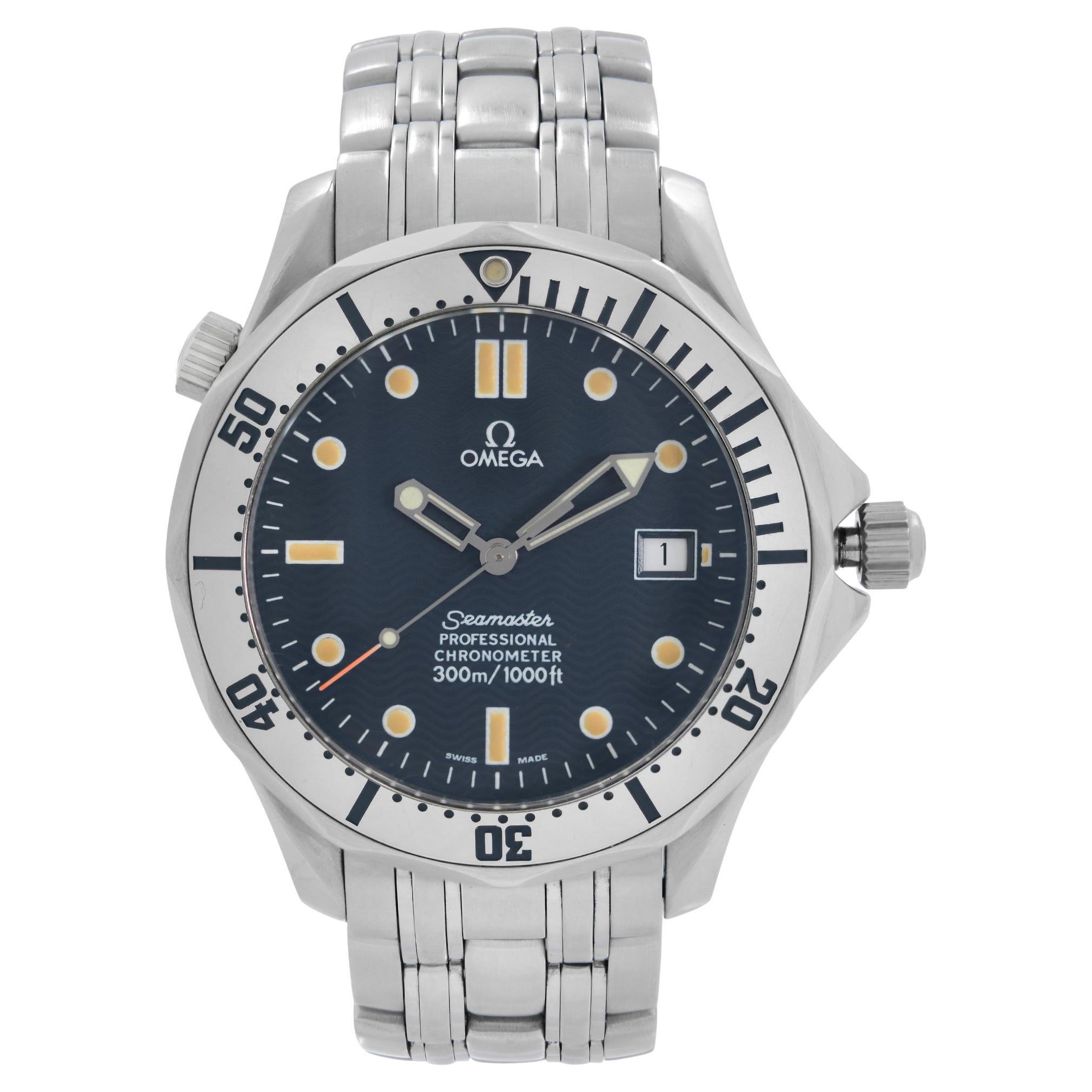 Omega Seamaster Diver 300m Steel Blue Wave Dial Automatic Watch 2532.80.00  For Sale at 1stDibs