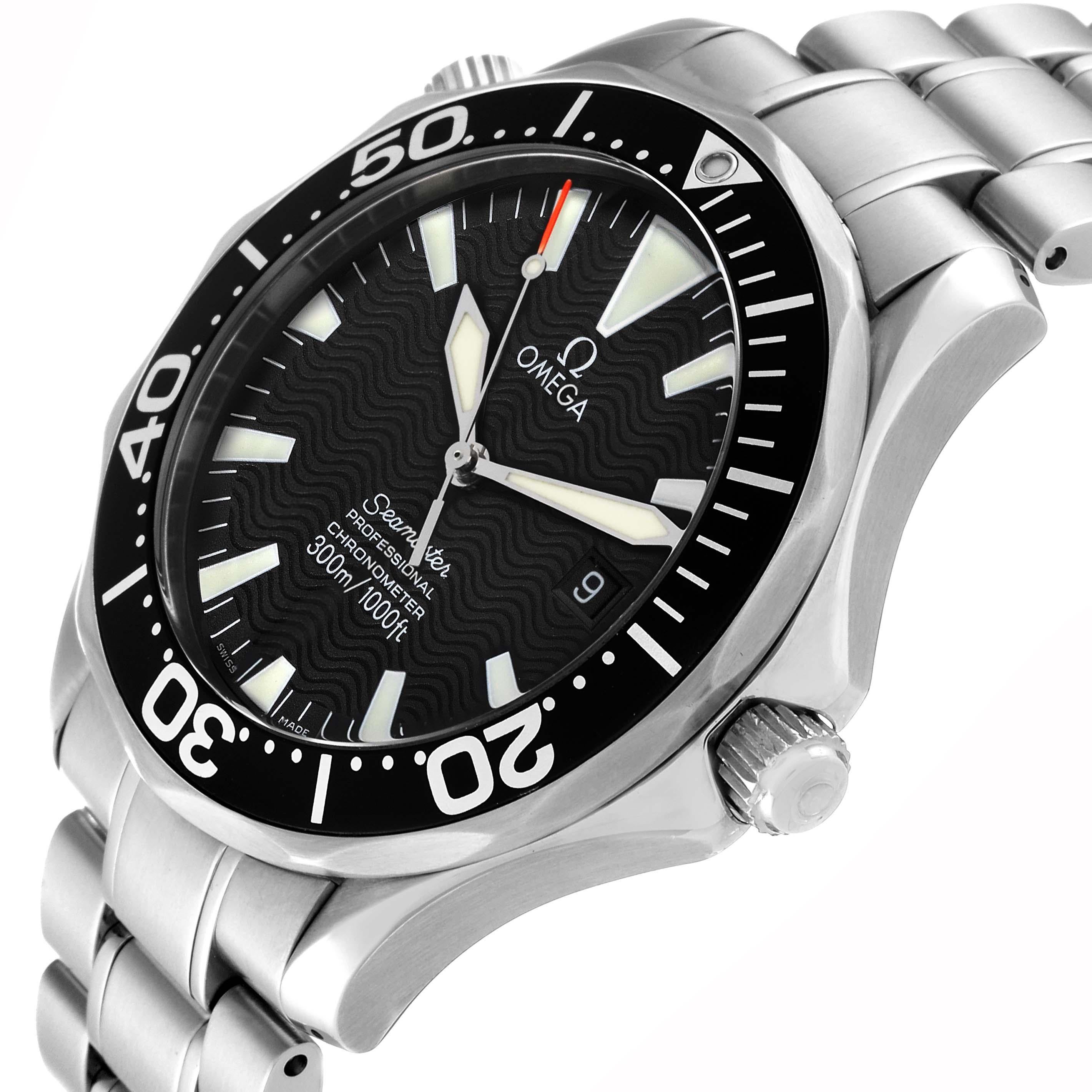 Omega Seamaster Diver 300M Automatic Steel Mens Watch 2254.50.00 Card. Automatic self-winding movement. Stainless steel round case 41.0 mm in diameter. Black unidirectional rotating bezel. Scratch resistant sapphire crystal. Black wave decor dial