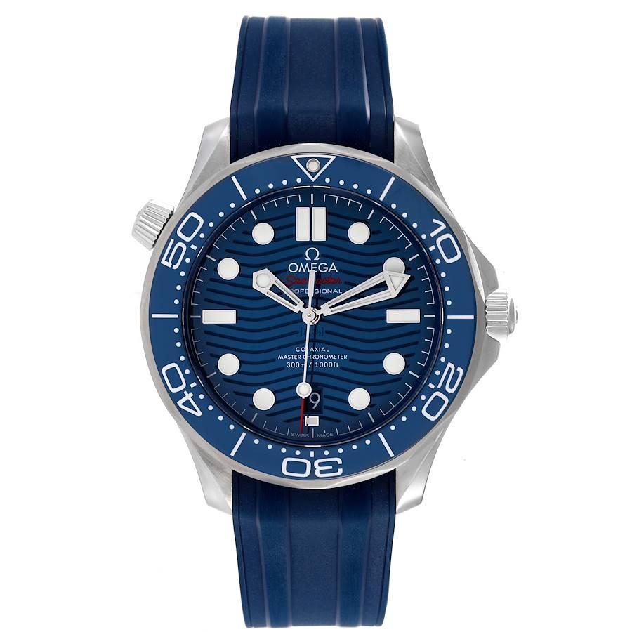 Omega Seamaster Diver 300M Co-Axial Mens Watch 210.32.42.20.03.001 Box Card. Automatic self-winding chronometer, Co-Axial Escapement movement with rhodium-plated finish. Stainless steel case 42.0 mm in diameter. Omega logo on the crown. Blue ceramic