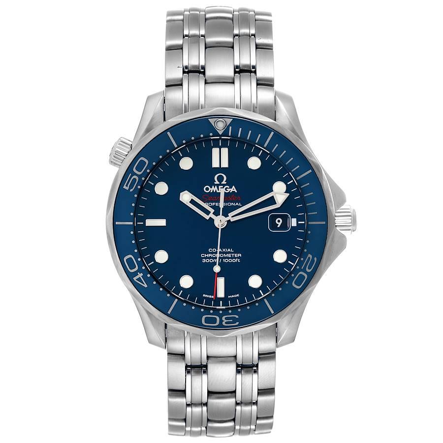 Omega Seamaster Diver 300M Co-Axial Mens Watch 212.30.41.20.03.001 Box Card. Automatic self-winding chronometer, Co-Axial Escapement movement with rhodium-plated finish. Stainless steel case 41.0 mm in diameter. Helium escape valve at 10 o'clock.