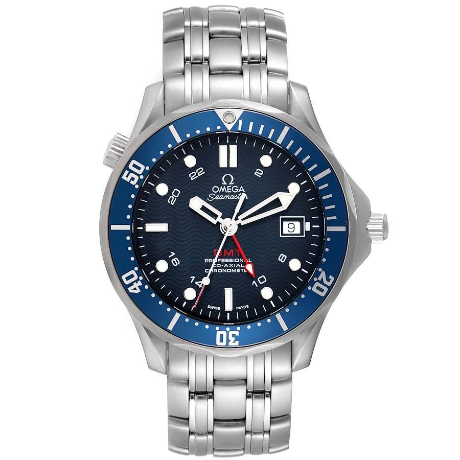 Omega Seamaster Diver 300M GMT Stahl Co-Axial Herrenuhr 2535.80.00 Box Karte. Automatisches Uhrwerk mit Selbstaufzug. Kaliber 2628. Gehäuse aus Edelstahl mit einem Durchmesser von 41,0 mm. Omega-Logo auf der Krone. Helium-Ausstiegsventil auf 10 Uhr.