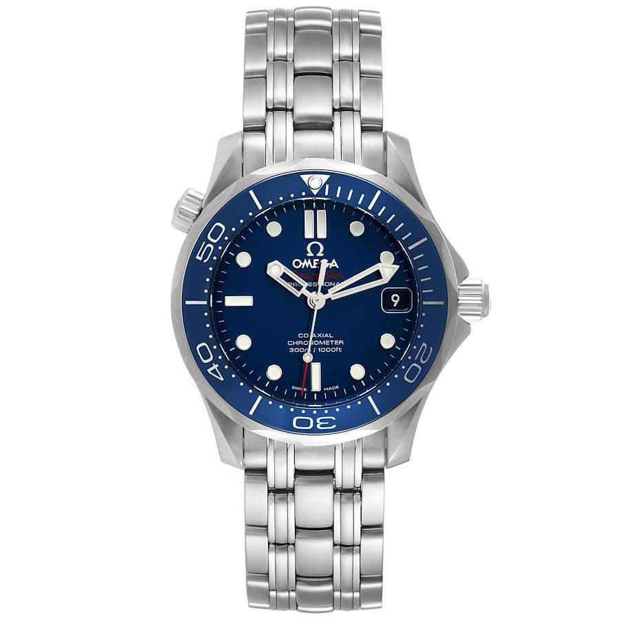 Omega Seamaster Diver 300M Midsize Automatic Watch 212.30.36.20.03.001 Box Card. Automatic chronometer, Co-Axial Escapement movement with rhodium-plated finish. Stainless steel case 36.25 mm in diameter. Omega logo on the crown. Helium-escape valve