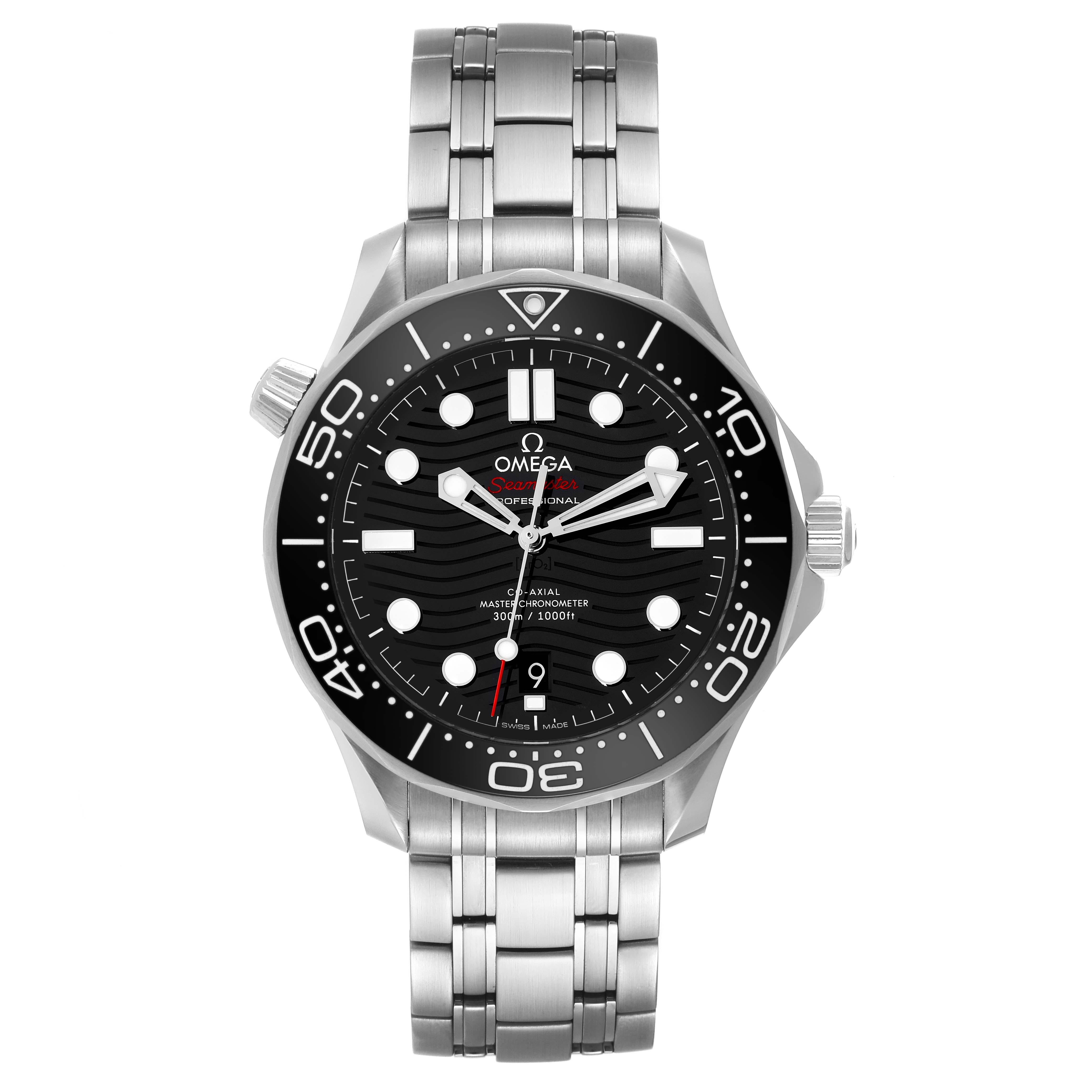 Omega Seamaster Diver 300M Steel Mens Watch 210.30.42.20.01.001 Box Card. Automatic self-winding movement with Co-Axial escapement. Certified Master Chronometer, approved by METAS, resistant to magnetic fields reaching 15,000 gauss. Free