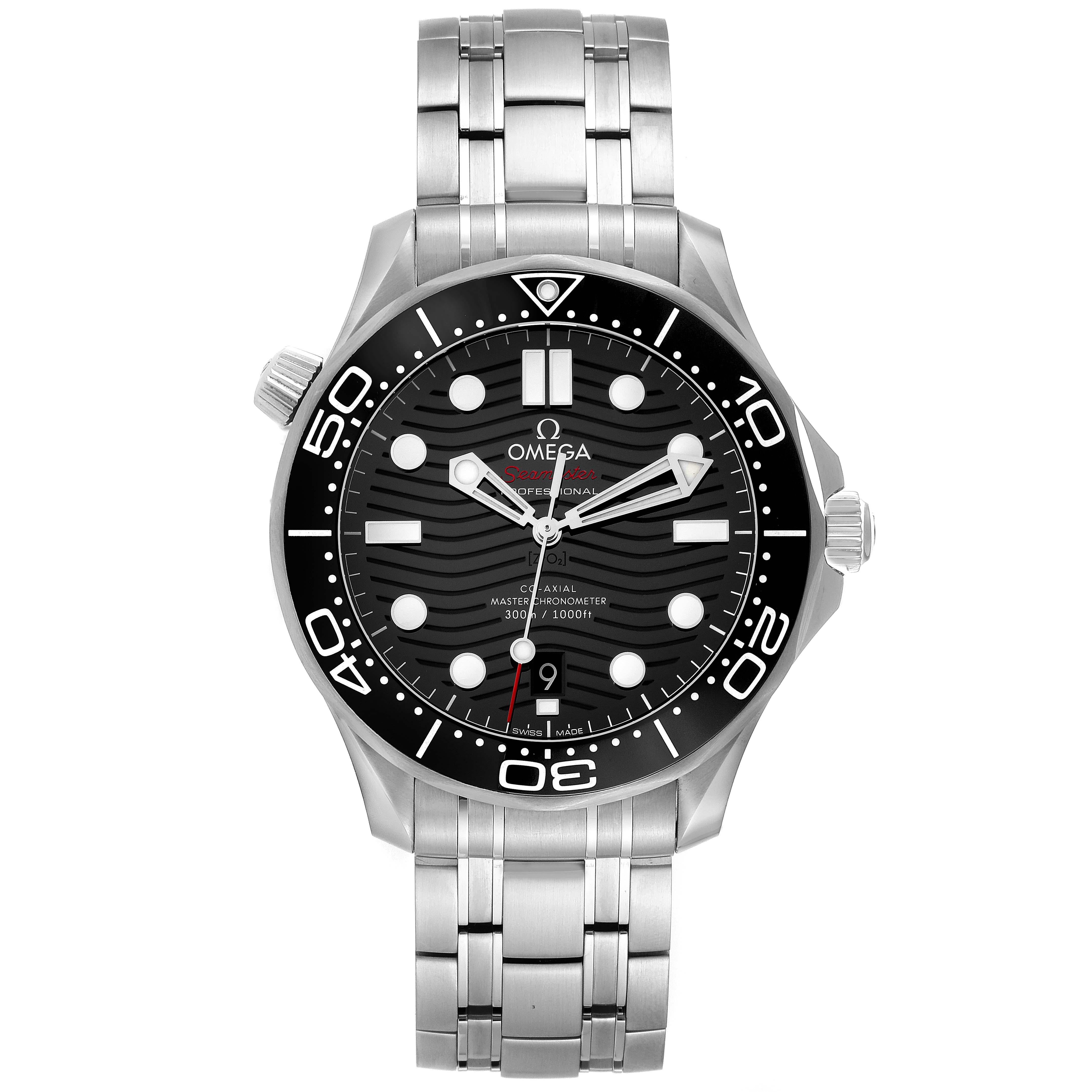Omega Seamaster Diver 300M Steel Mens Watch 210.30.42.20.01.001 Unworn. Automatic self-winding movement with Co-Axial escapement. Certified Master Chronometer, approved by METAS, resistant to magnetic fields reaching 15,000 gauss. Free