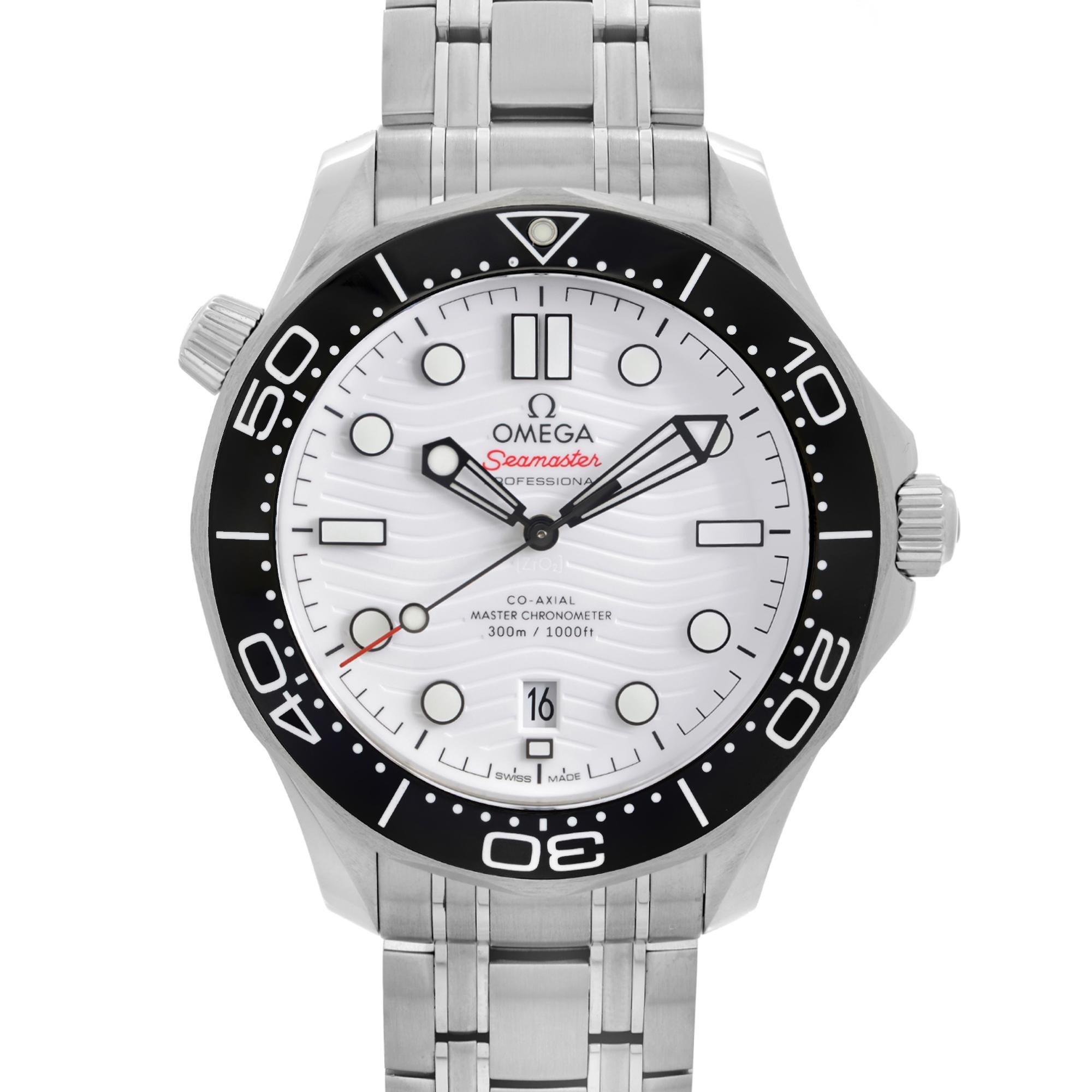 Display Model Omega Seamaster Diver 300m 42mm Stainless Steel White Dial Automatic Men's Watch 210.32.42.20.04.001. This Beautiful Timepiece Is Powered by a Mechanical (Automatic) Movement and Features: Round Stainless Steel Case with a Stainless