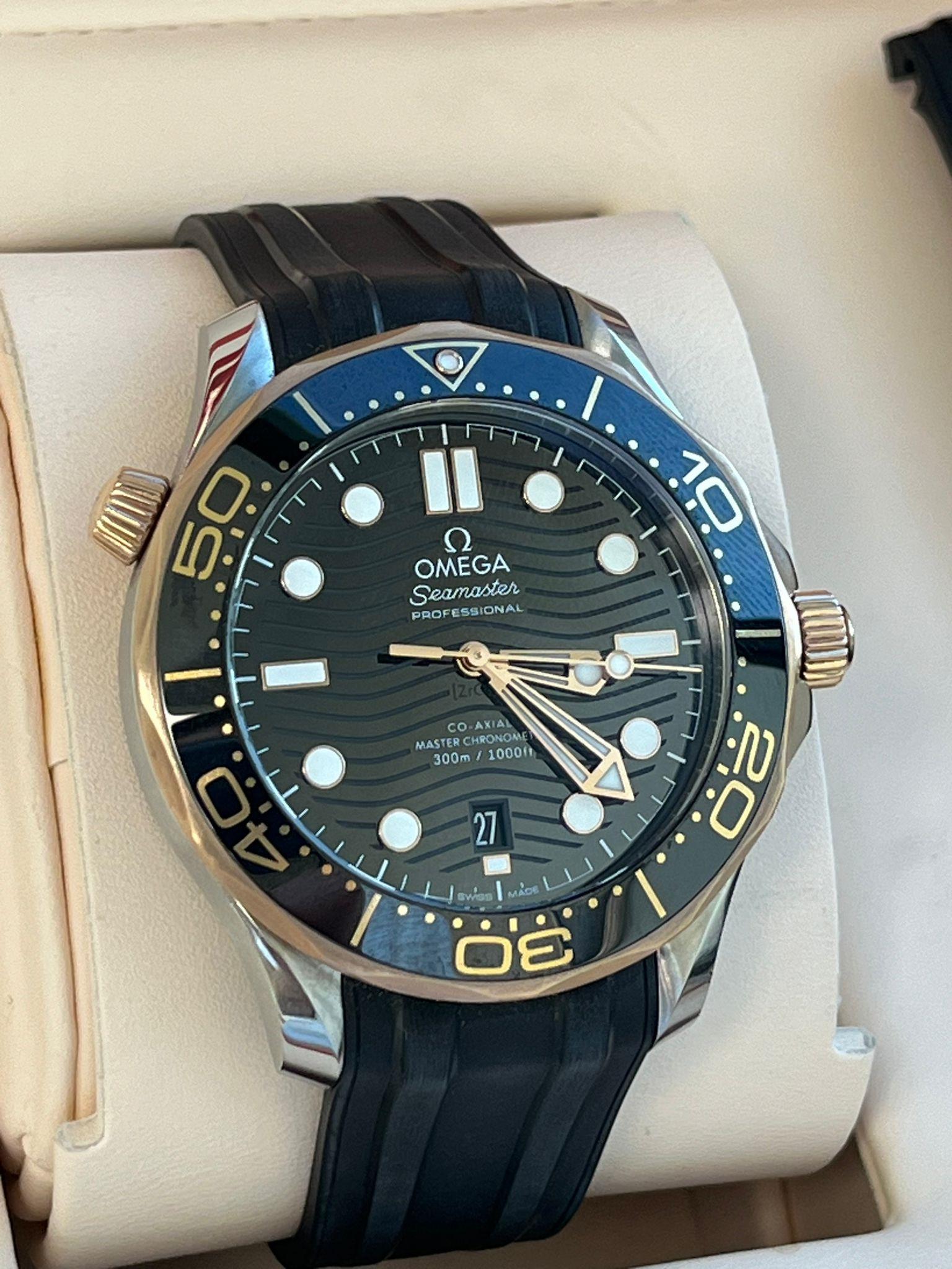Femenino o masculino Omega Seamaster Diver 300M Acero Oro Amarillo Correa de caucho 210.22.42.20.01.002