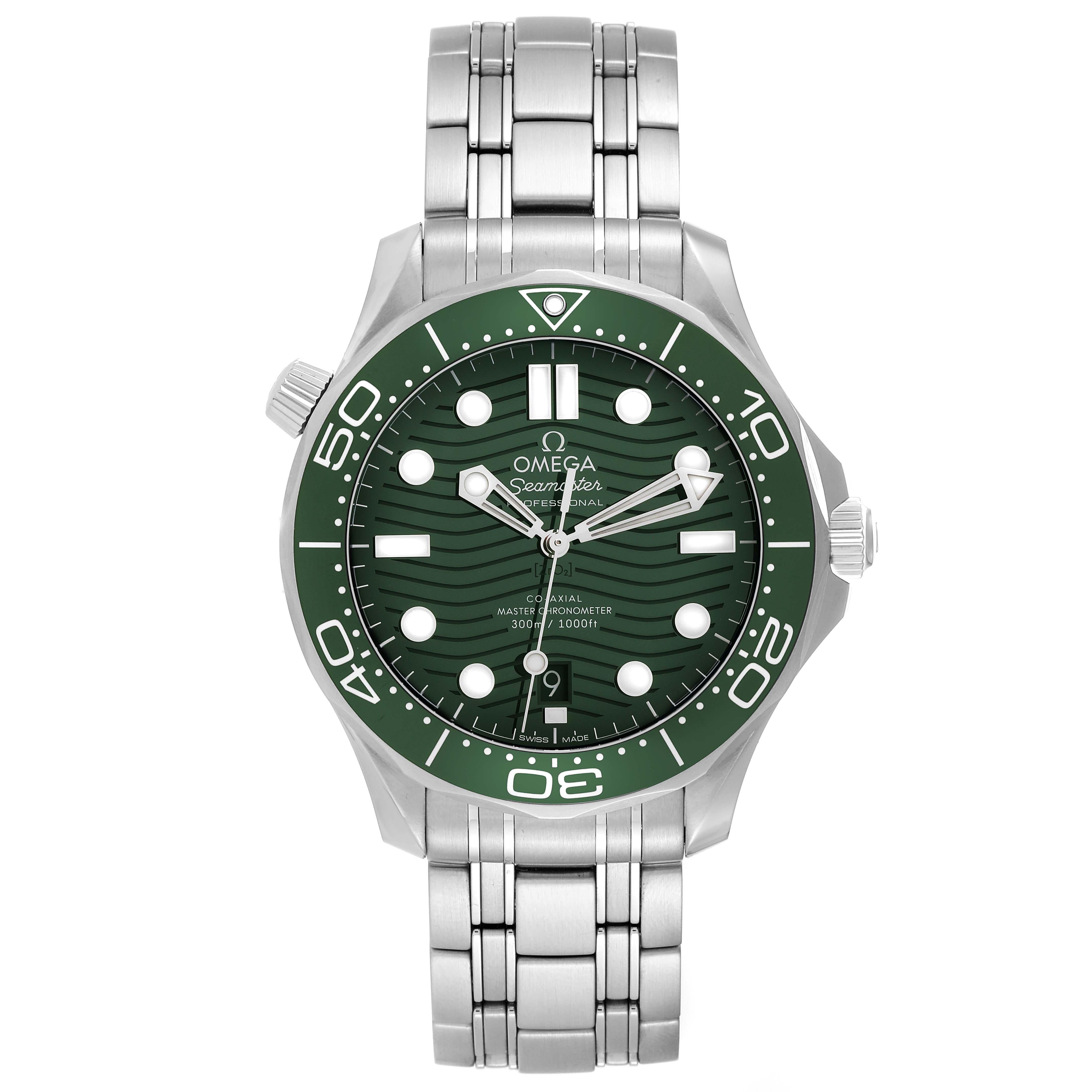 Men's Omega Seamaster Diver Green Dial Steel Mens Watch 210.30.42.20.10.001 Box Card For Sale