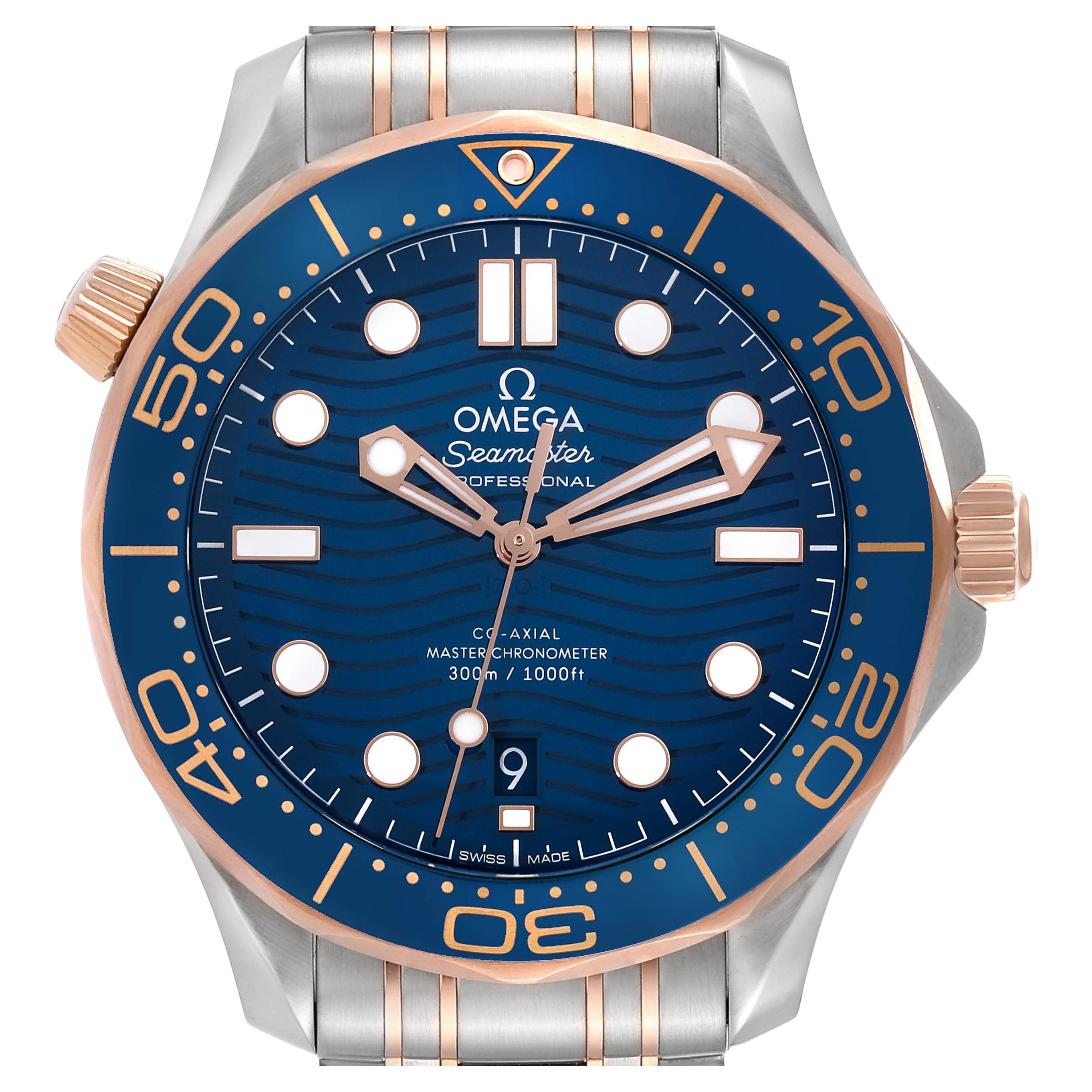 Omega Seamaster Diver Steel Rose Gold Mens Watch 210.20.42.20.03.002 Box Card For Sale
