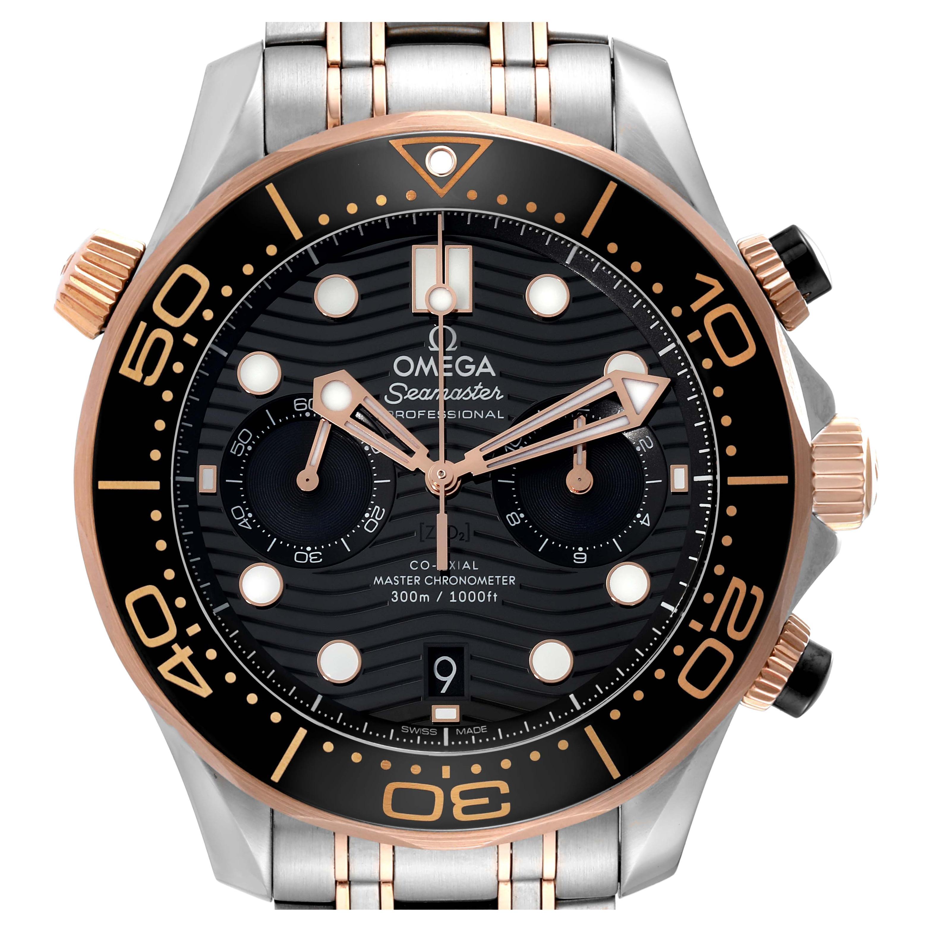 Omega Seamaster Diver Steel Rose Gold Mens Watch 210.20.44.51.01.001 Box Card For Sale