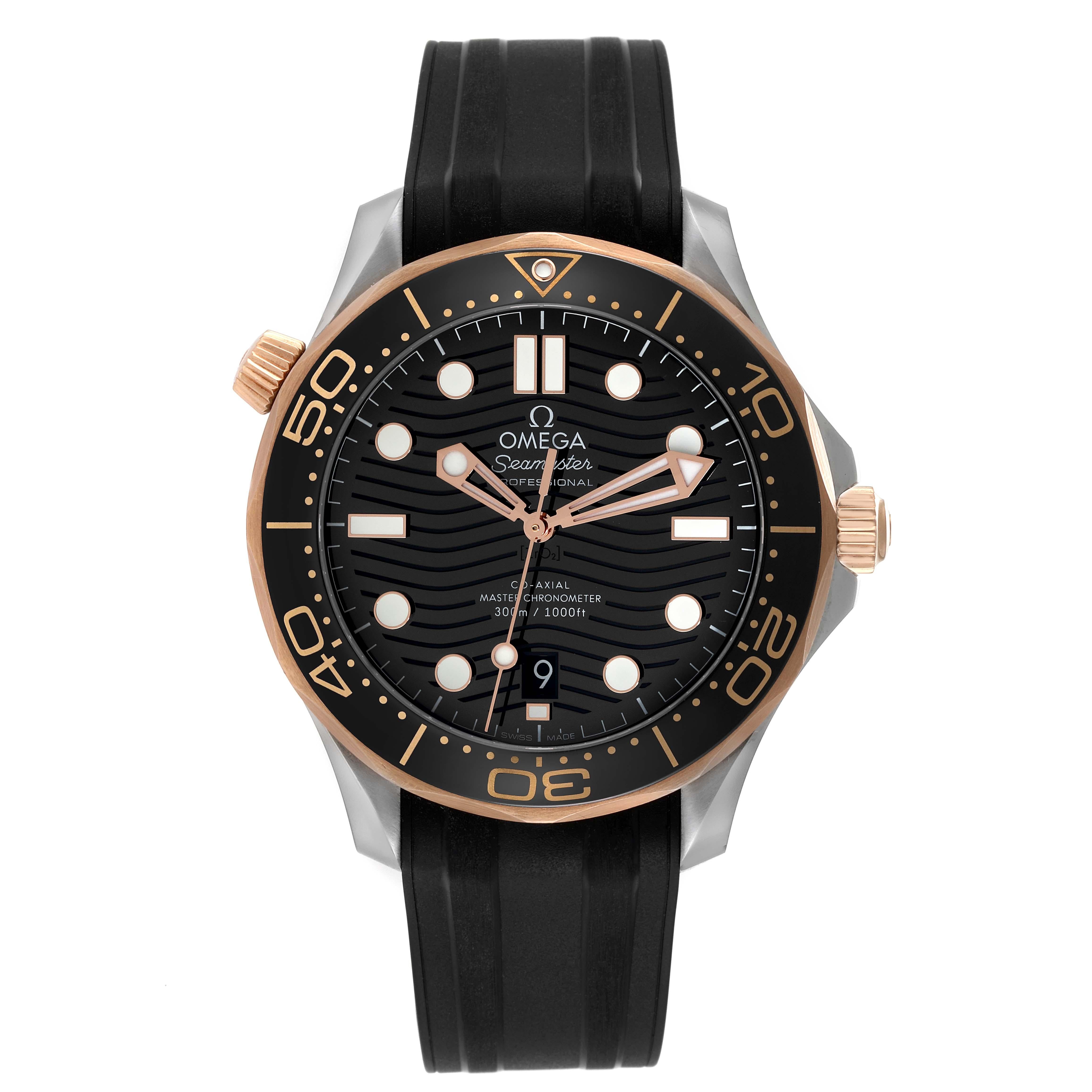 Omega Seamaster Diver Steel Rose Gold Mens Watch 210.22.42.20.01.002 Box Card. Automatic self-winding chronometer, Co-Axial Escapement movement. Certified Master Chronometer, approved by METAS, resistant to magnetic fields reaching 15,000 gauss.
