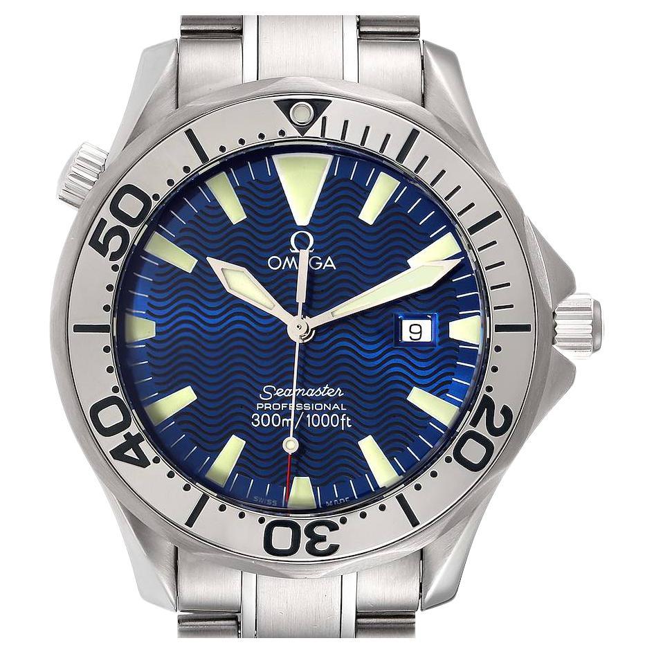 Omega Seamaster Electric Blue Wave Dial Mens Watch 2265.80.00 Box Card For Sale