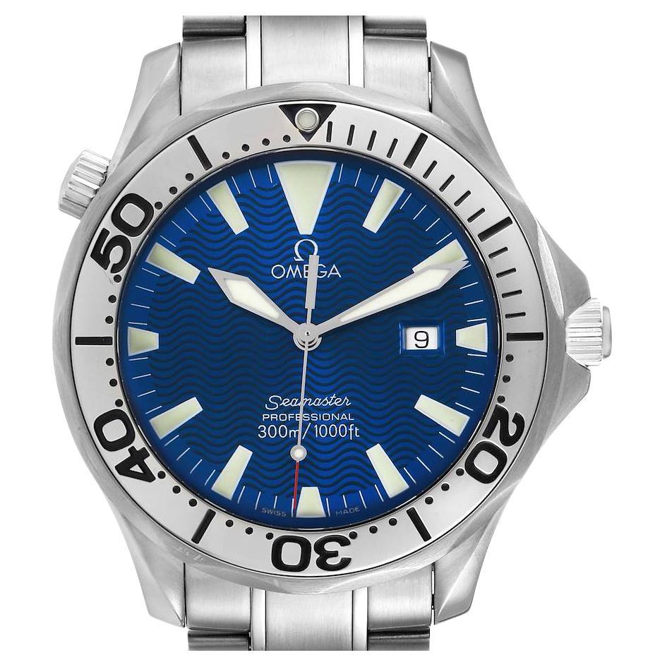 Omega Seamaster Electric Blue Wave Dial Mens Watch 2265.80.00 Box Card