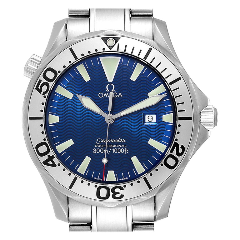 Omega Seamaster Electric Blue Wave Dial Men's Watch 2265.80.00 Card For ...