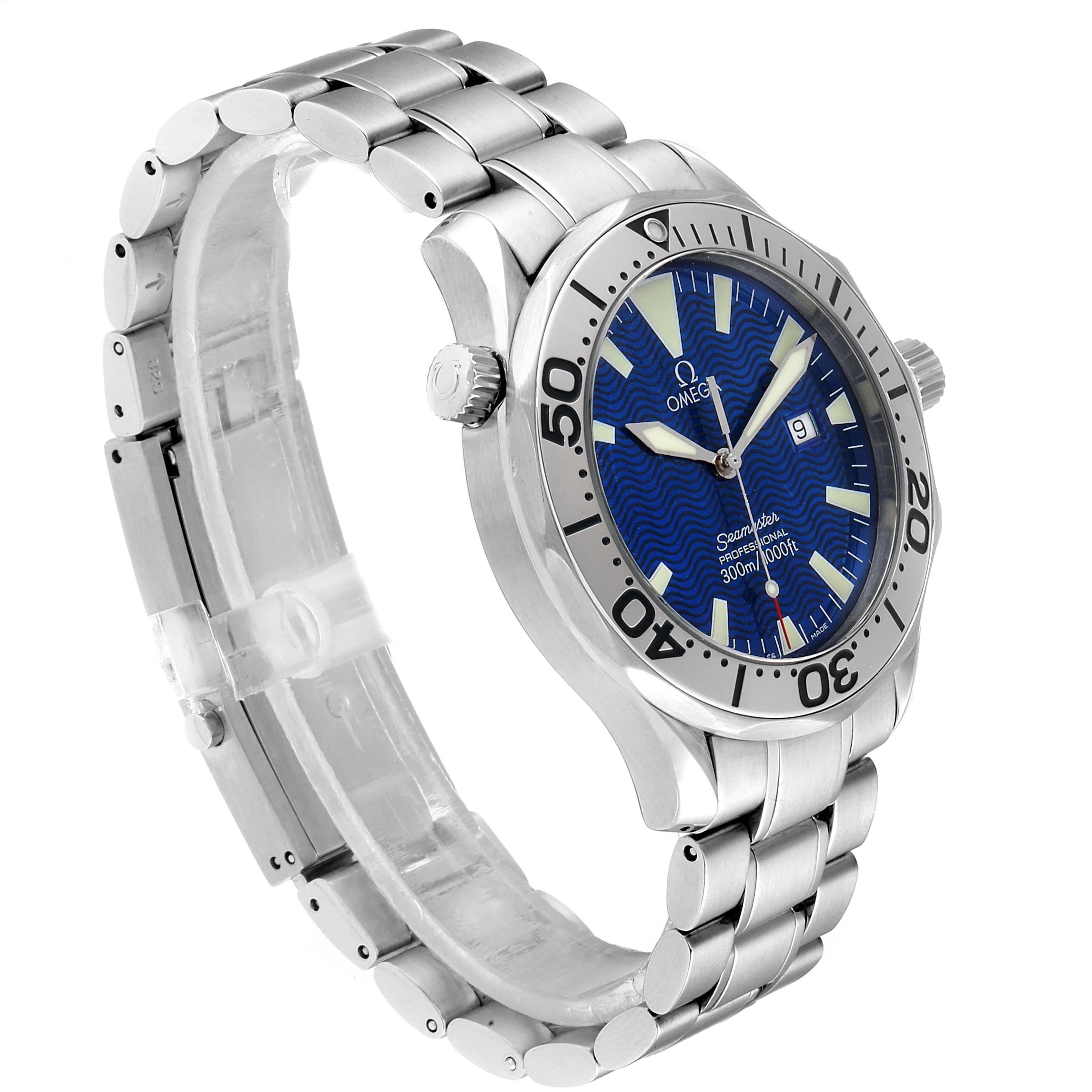 Omega Seamaster Electric Blue Wave Dial Men's Watch 2265.80.00 In Excellent Condition In Atlanta, GA